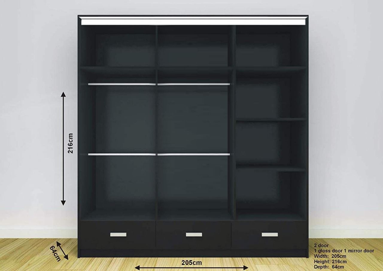 Sycylia High glow Sliding Door Wardrobe in Grey, White & Black Colors | Multiple Sizes Available