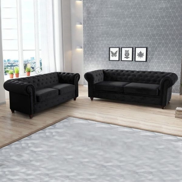 Hero Chesterfeild Black Sofa 3+2