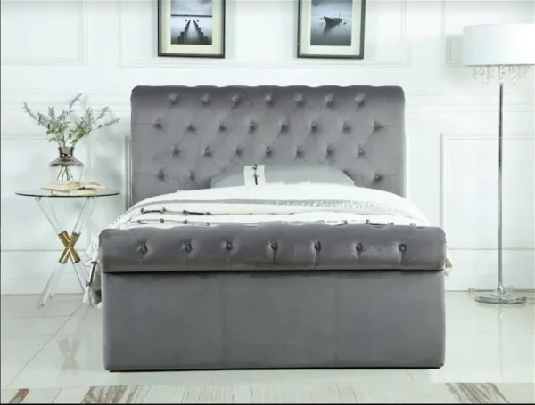 ROCHELLES GREY SLEIGH BED