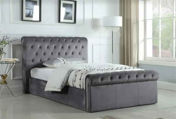 ROCHELLES GREY SLEIGH BED