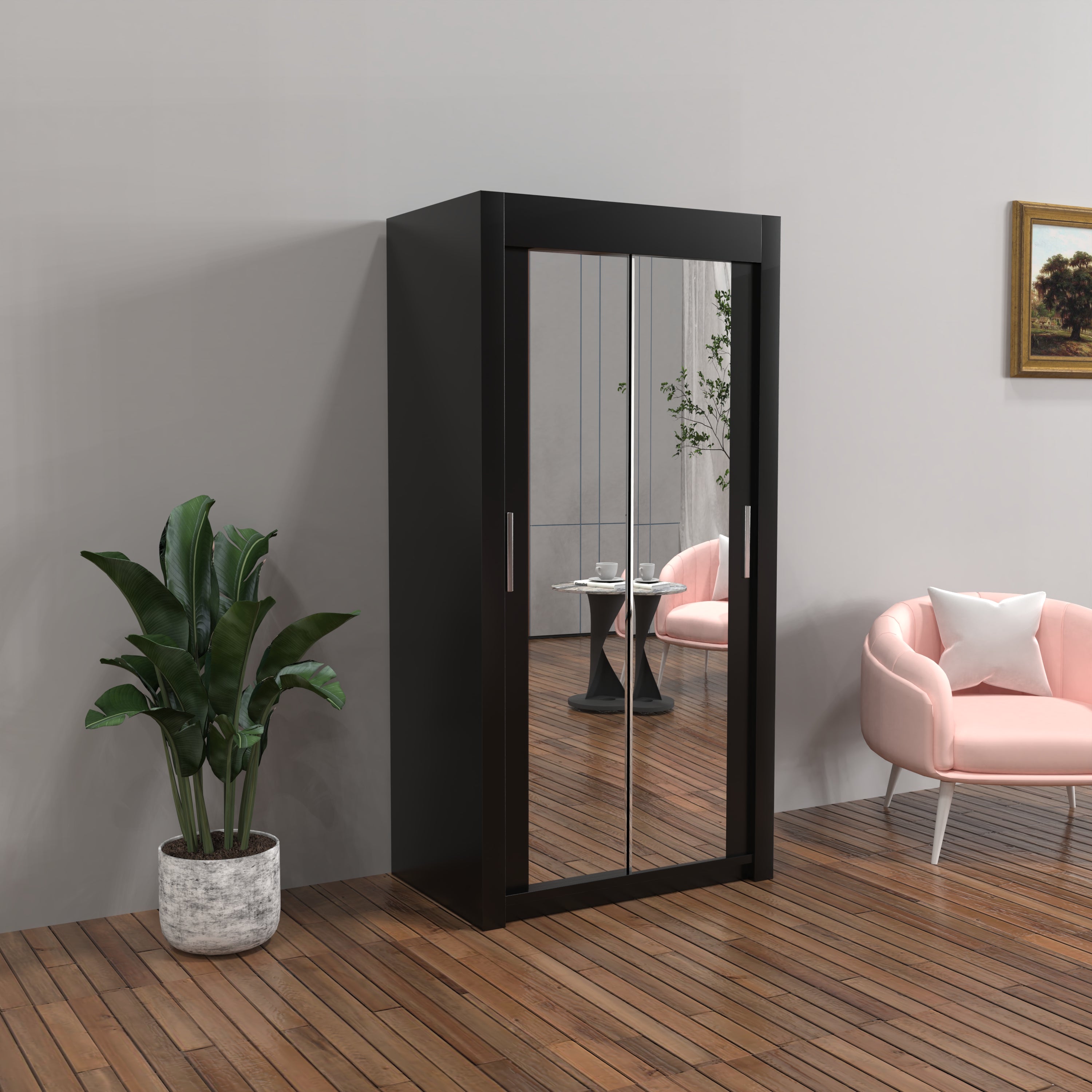 Chicago Sliding Door Wardrobe in White, Black, Grey & Oak Colors | Multiple sizes Available