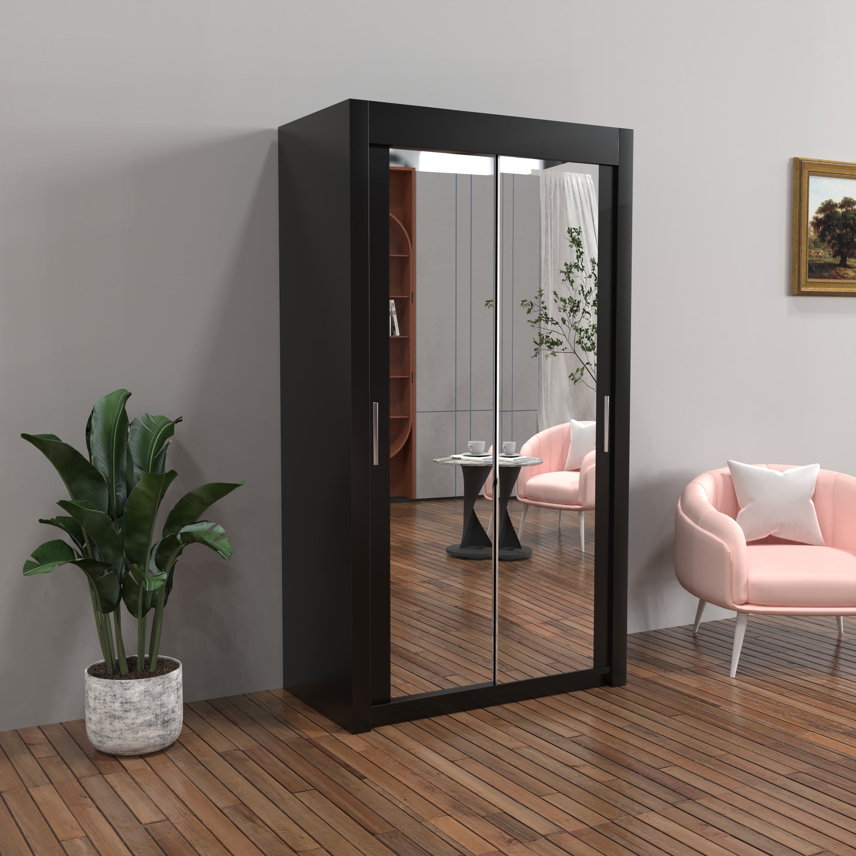 Chicago Sliding Door Wardrobe in White, Black, Grey & Oak Colors | Multiple sizes Available