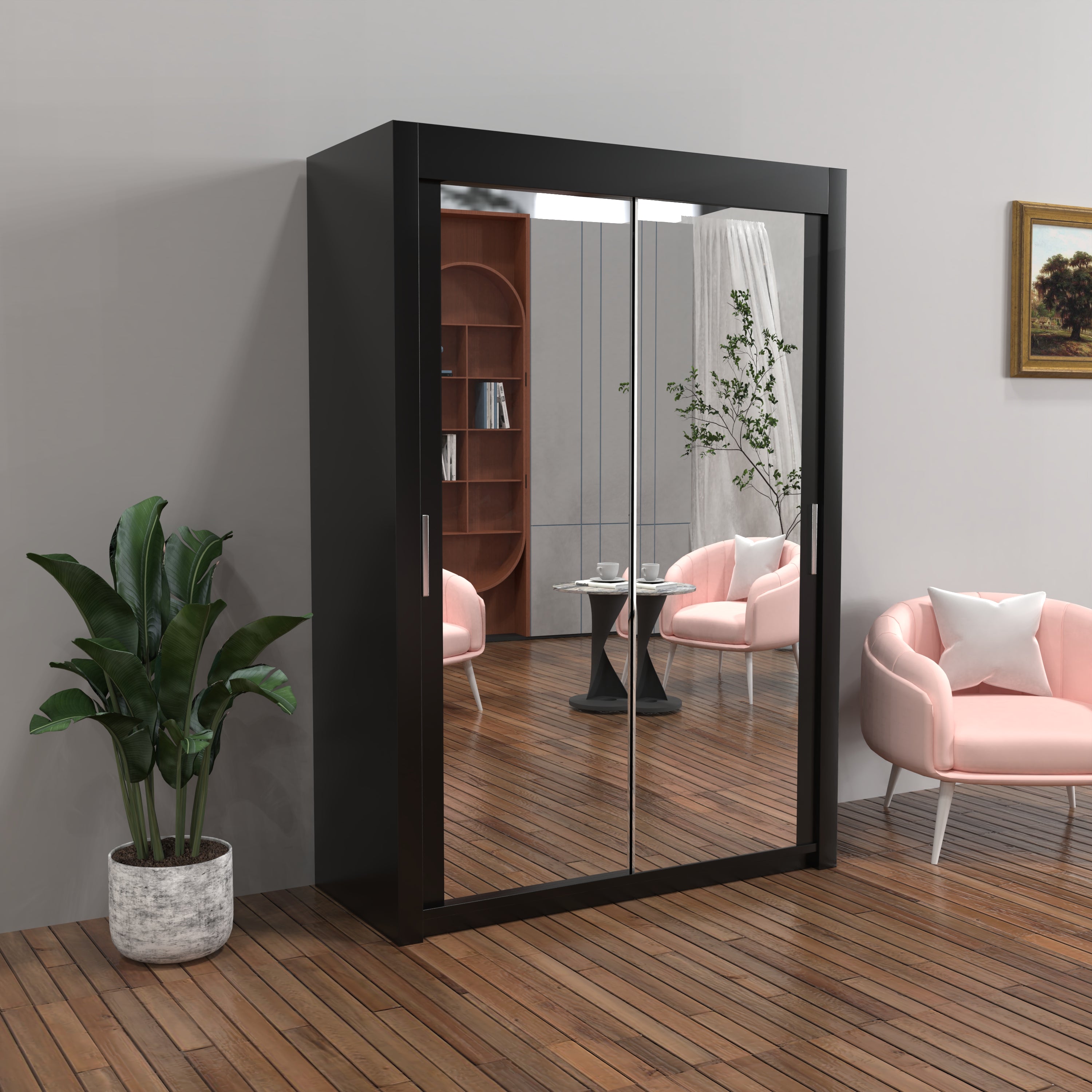 Chicago Sliding Door Wardrobe in White, Black, Grey & Oak Colors | Multiple sizes Available