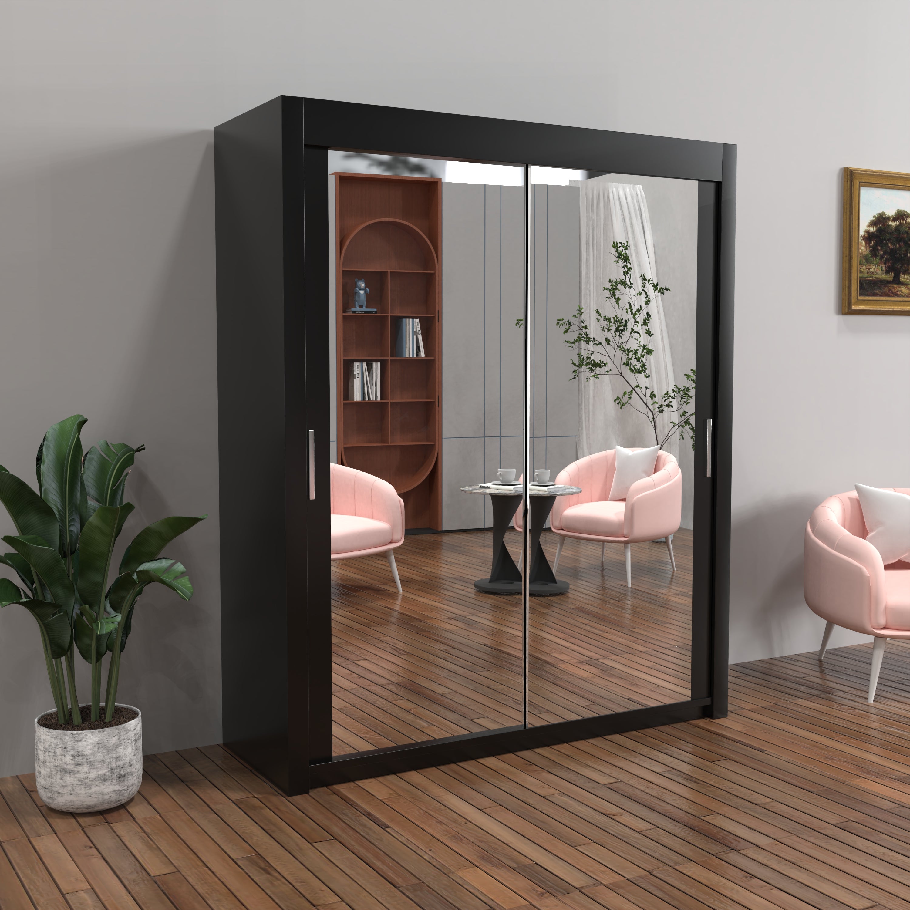 Chicago Sliding Door Wardrobe in White, Black, Grey & Oak Colors | Multiple sizes Available