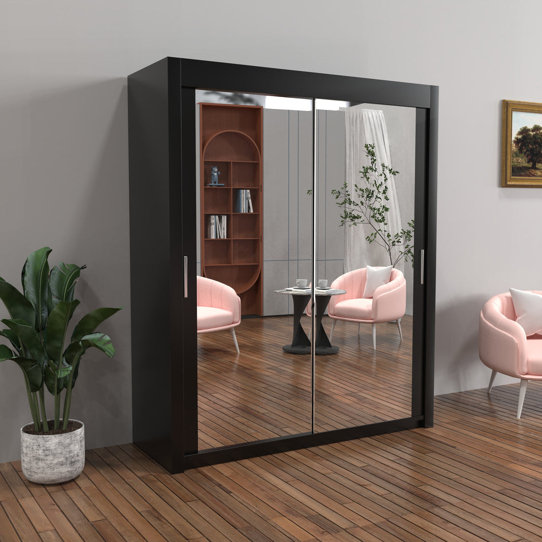 Chicago Sliding Door Wardrobe in White, Black, Grey & Oak Colors | Multiple sizes Available