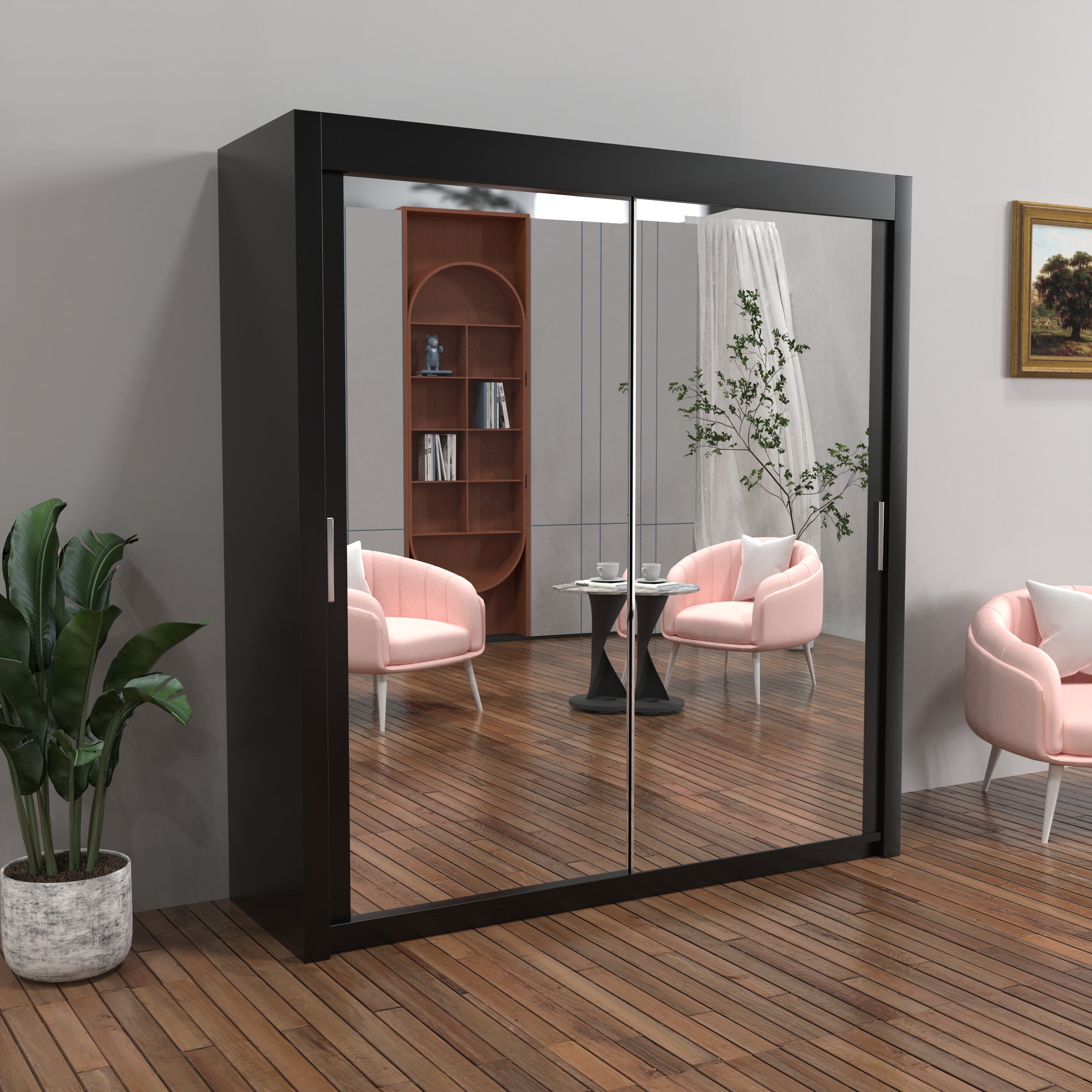 Chicago Sliding Door Wardrobe in White, Black, Grey & Oak Colors | Multiple sizes Available