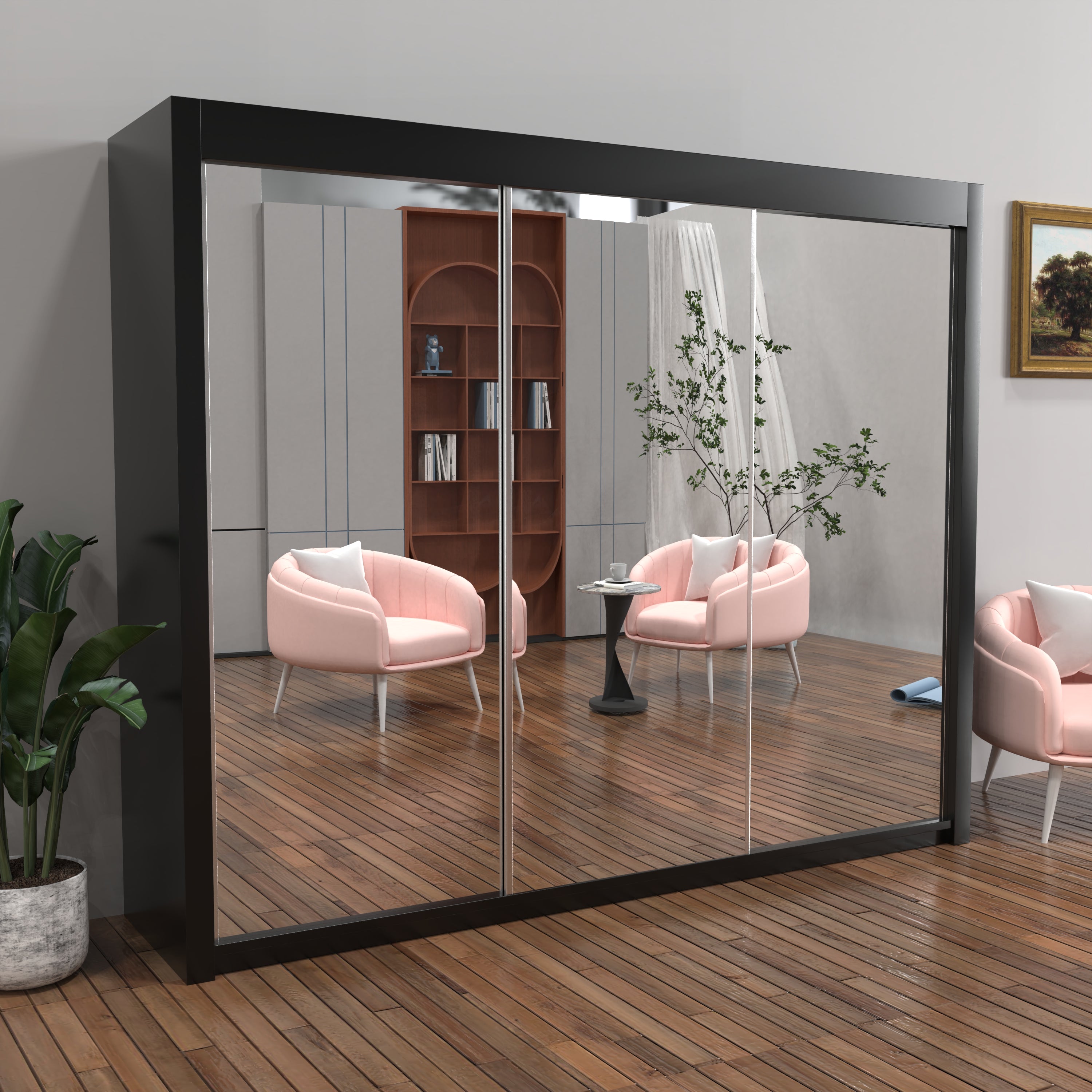 Chicago Sliding Door Wardrobe in White, Black, Grey & Oak Colors | Multiple sizes Available