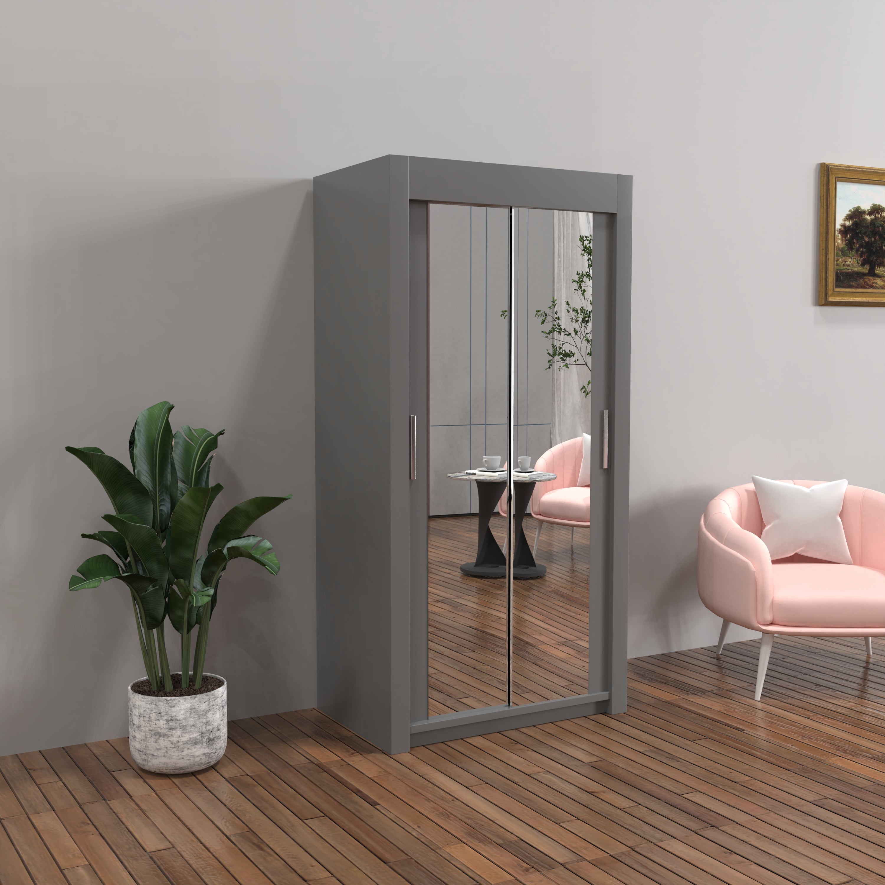 Chicago Sliding Door Wardrobe in White, Black, Grey & Oak Colors | Multiple sizes Available