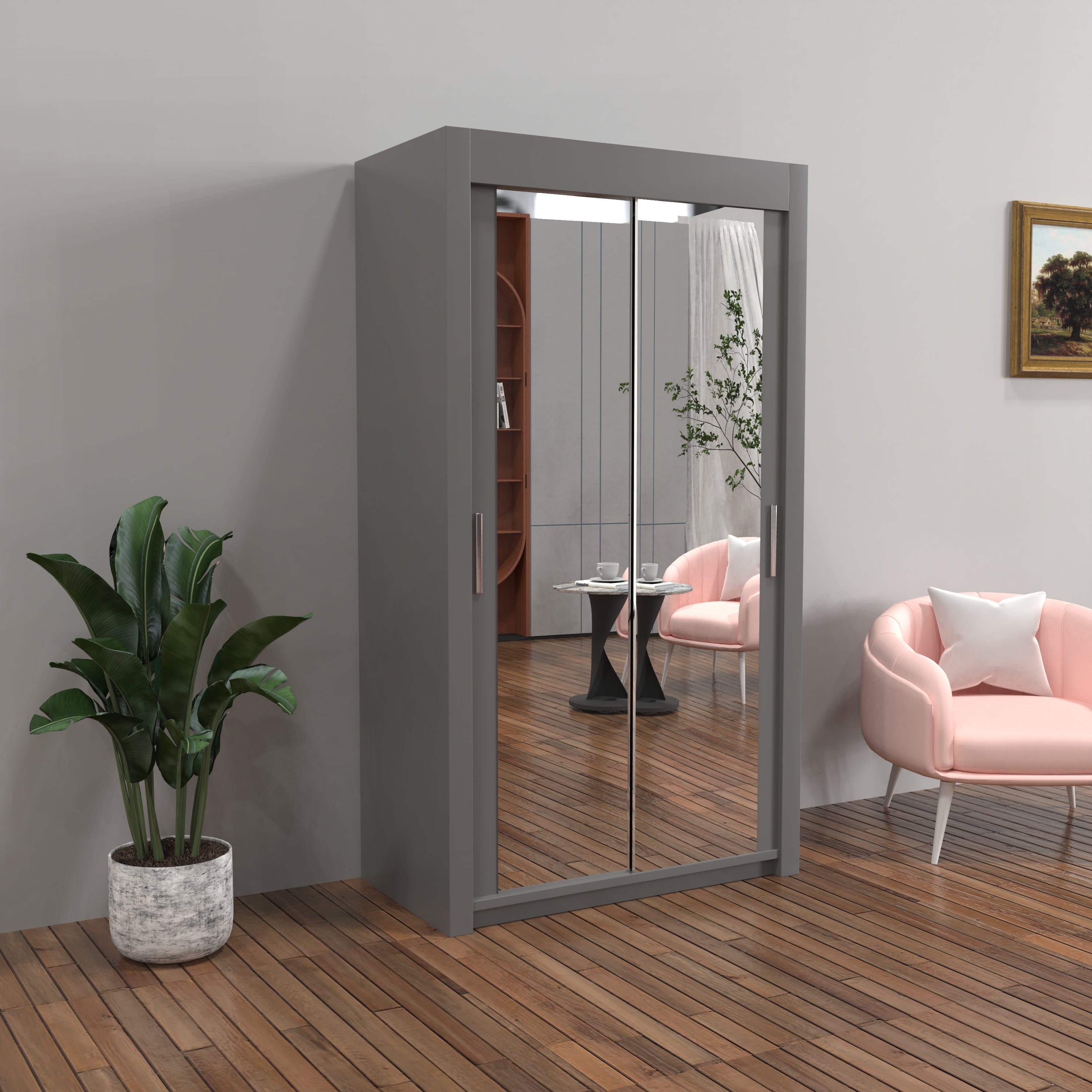 Chicago Sliding Door Wardrobe in White, Black, Grey & Oak Colors | Multiple sizes Available