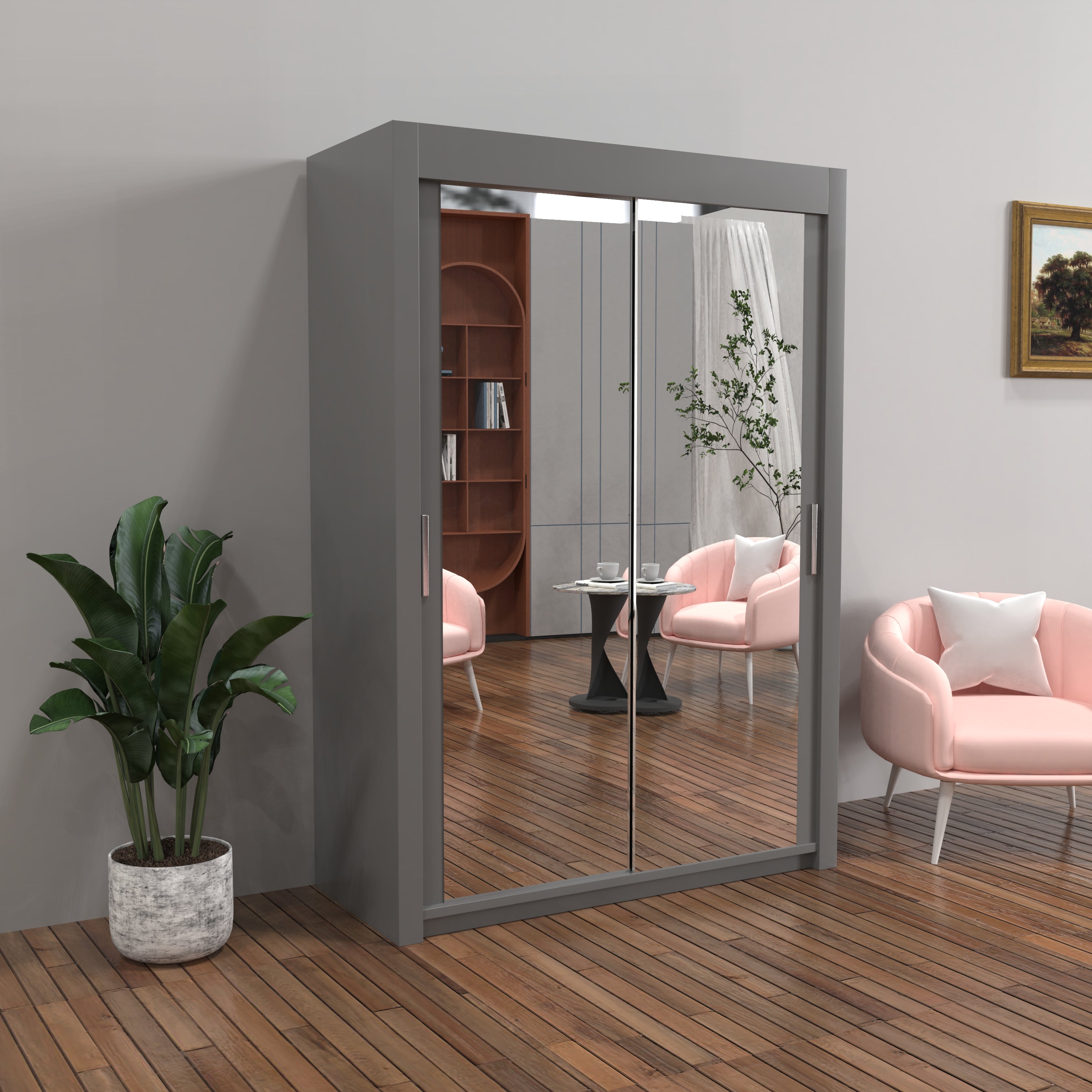 Chicago Sliding Door Wardrobe in White, Black, Grey & Oak Colors | Multiple sizes Available