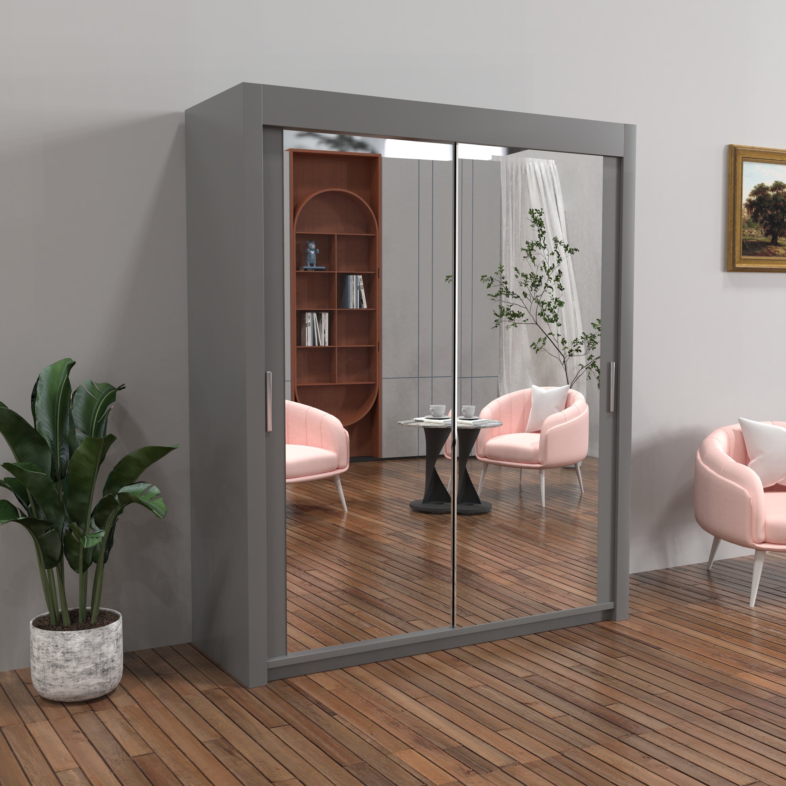 Chicago Sliding Door Wardrobe in White, Black, Grey & Oak Colors | Multiple sizes Available