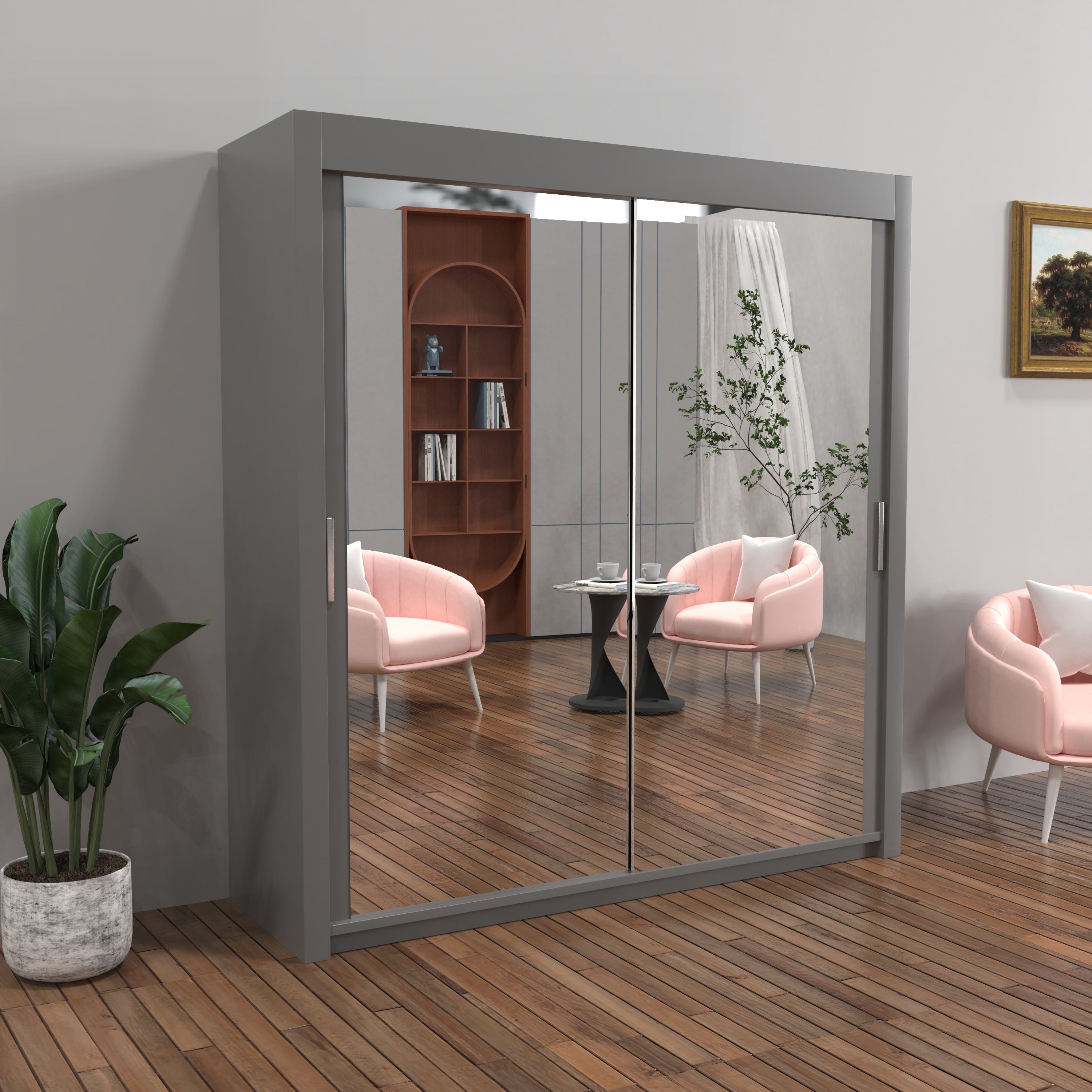 Chicago Sliding Door Wardrobe in White, Black, Grey & Oak Colors | Multiple sizes Available