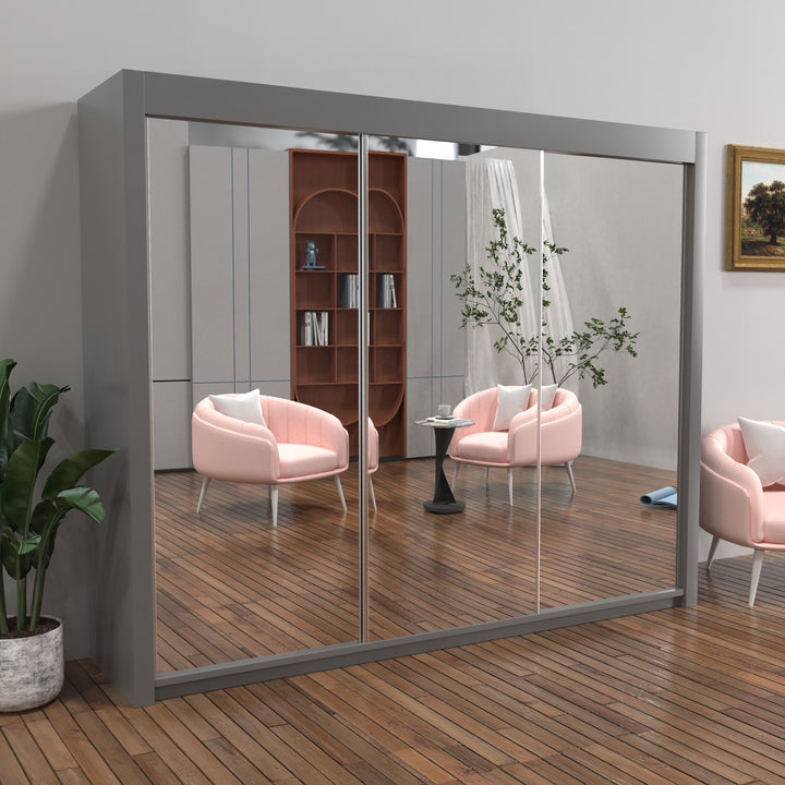 Chicago Sliding Door Wardrobe in White, Black, Grey & Oak Colors | Multiple sizes Available