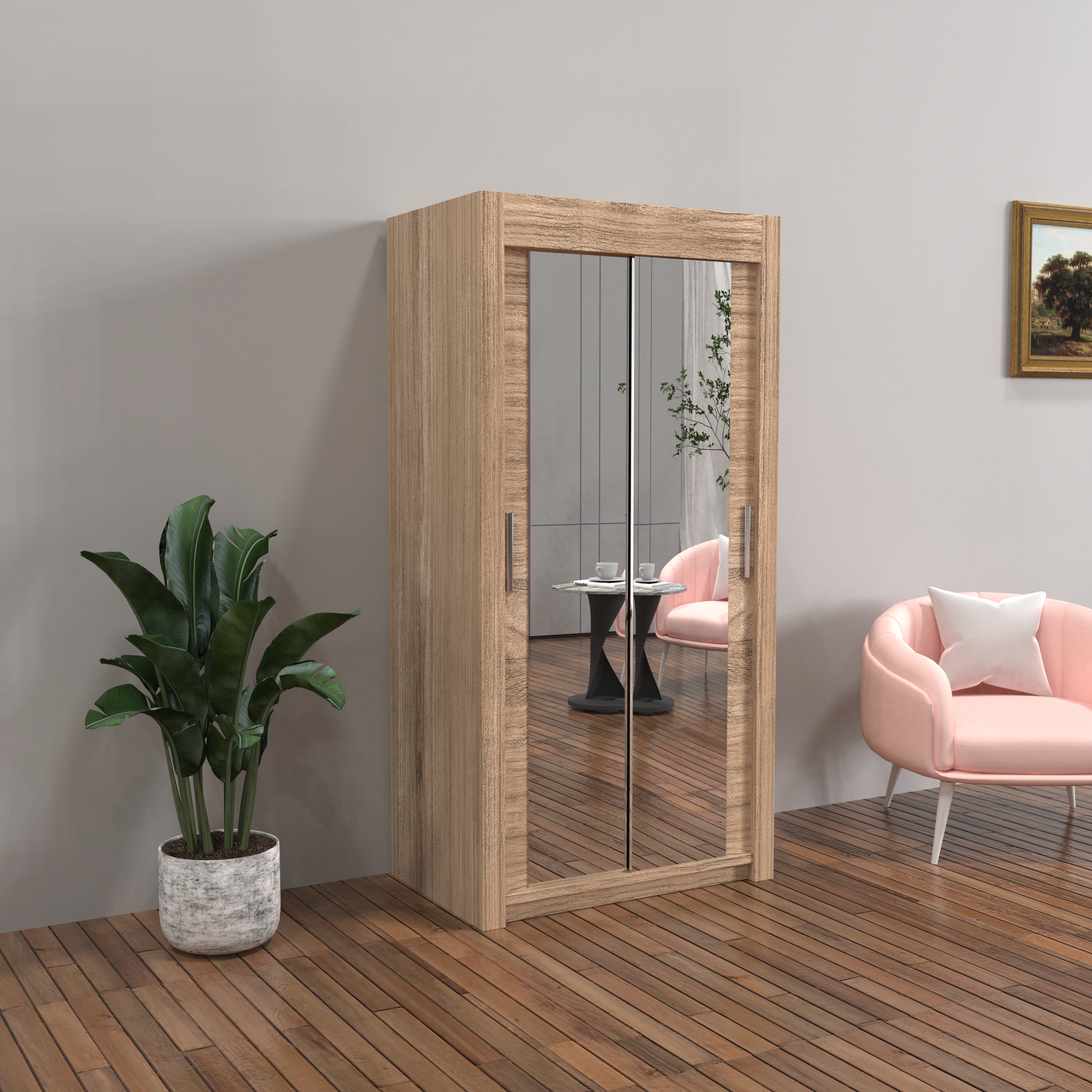 Chicago Sliding Door Wardrobe in White, Black, Grey & Oak Colors | Multiple sizes Available