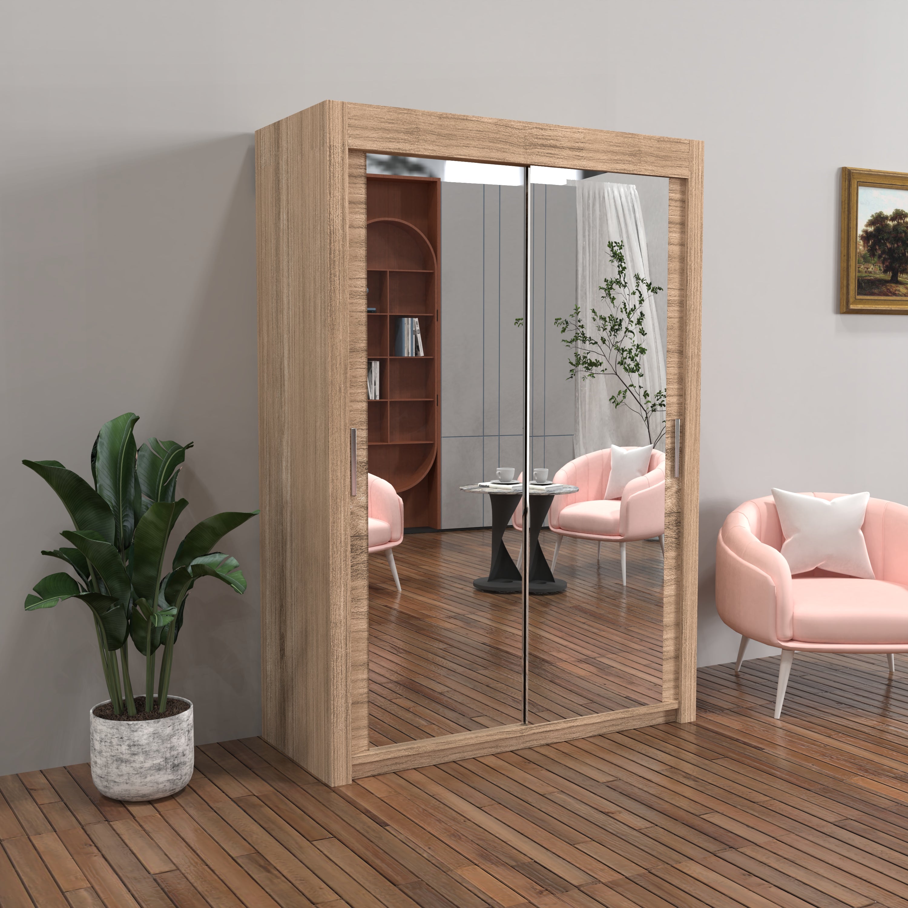 Chicago Sliding Door Wardrobe in White, Black, Grey & Oak Colors | Multiple sizes Available