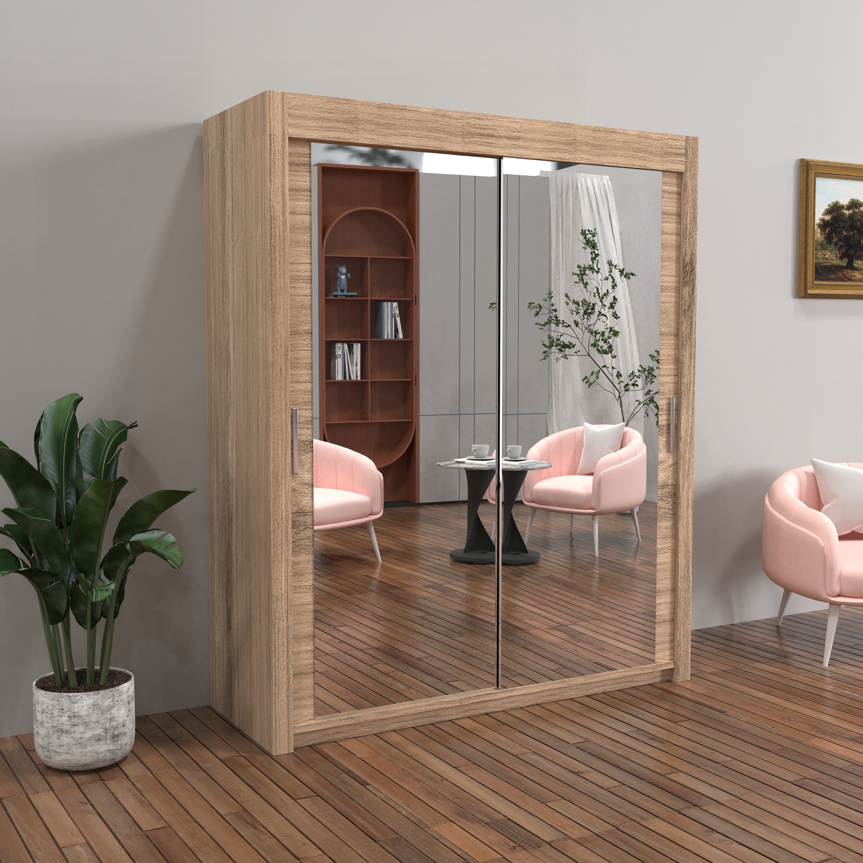 Chicago Sliding Door Wardrobe in White, Black, Grey & Oak Colors | Multiple sizes Available