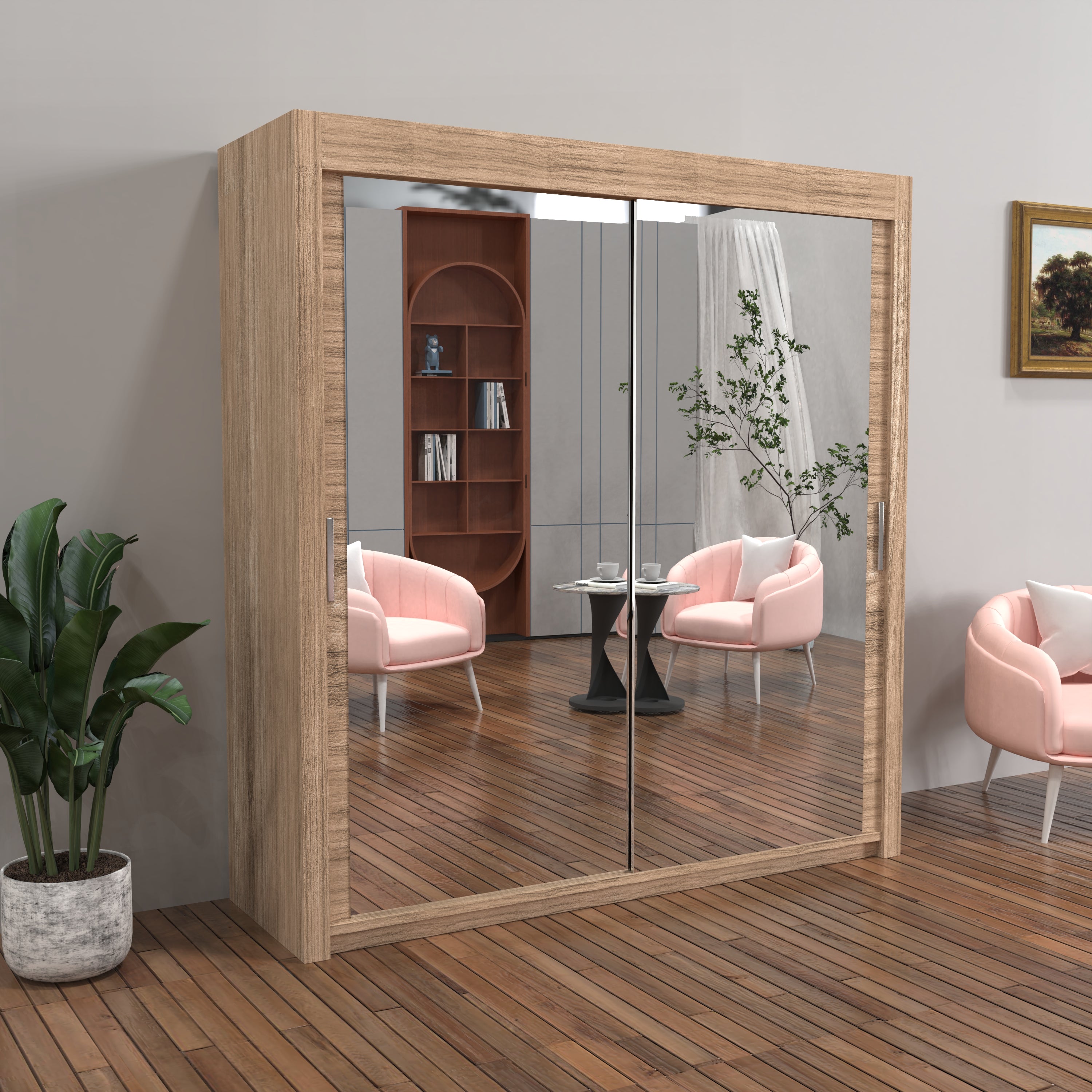 Chicago Sliding Door Wardrobe in White, Black, Grey & Oak Colors | Multiple sizes Available