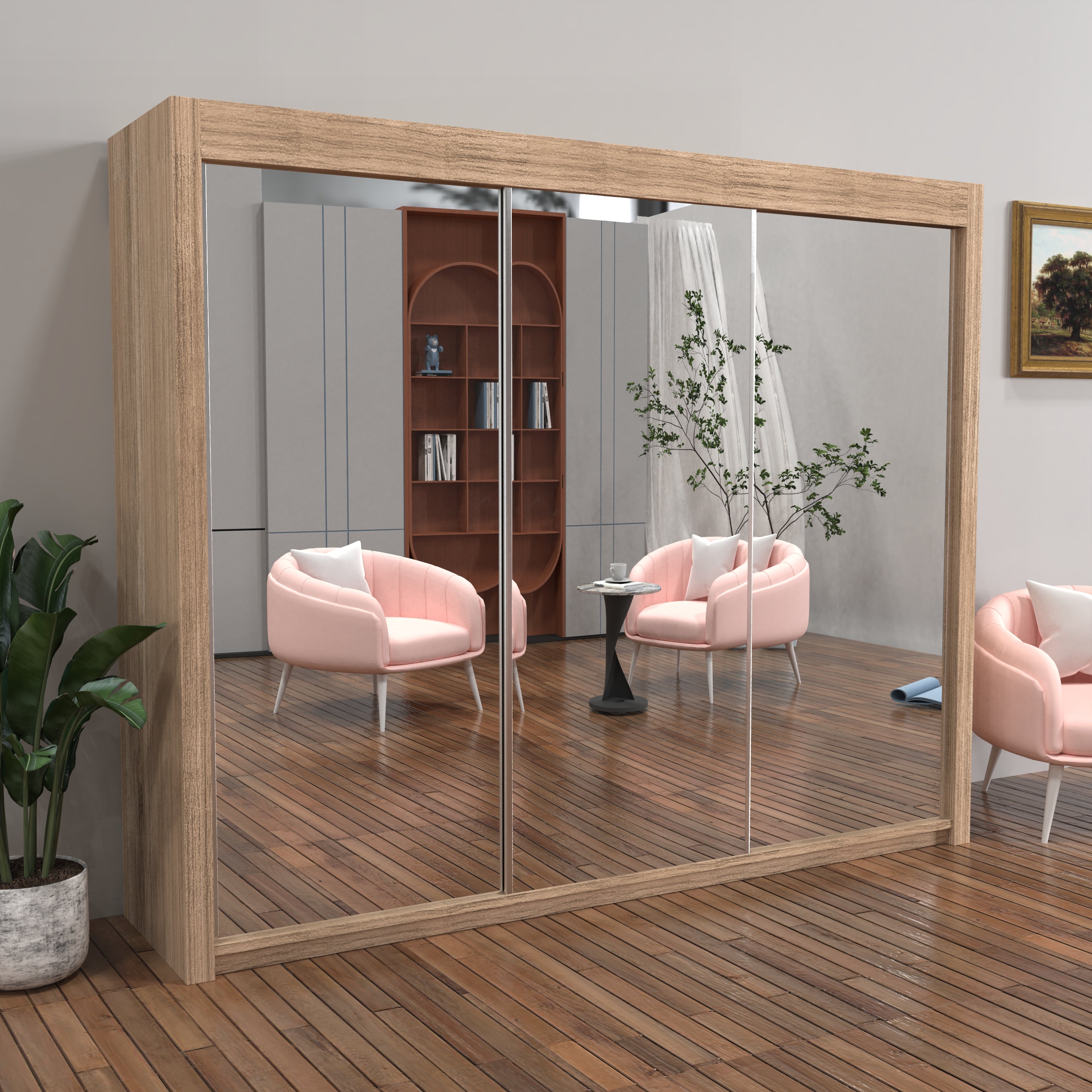 Chicago Sliding Door Wardrobe in White, Black, Grey & Oak Colors | Multiple sizes Available