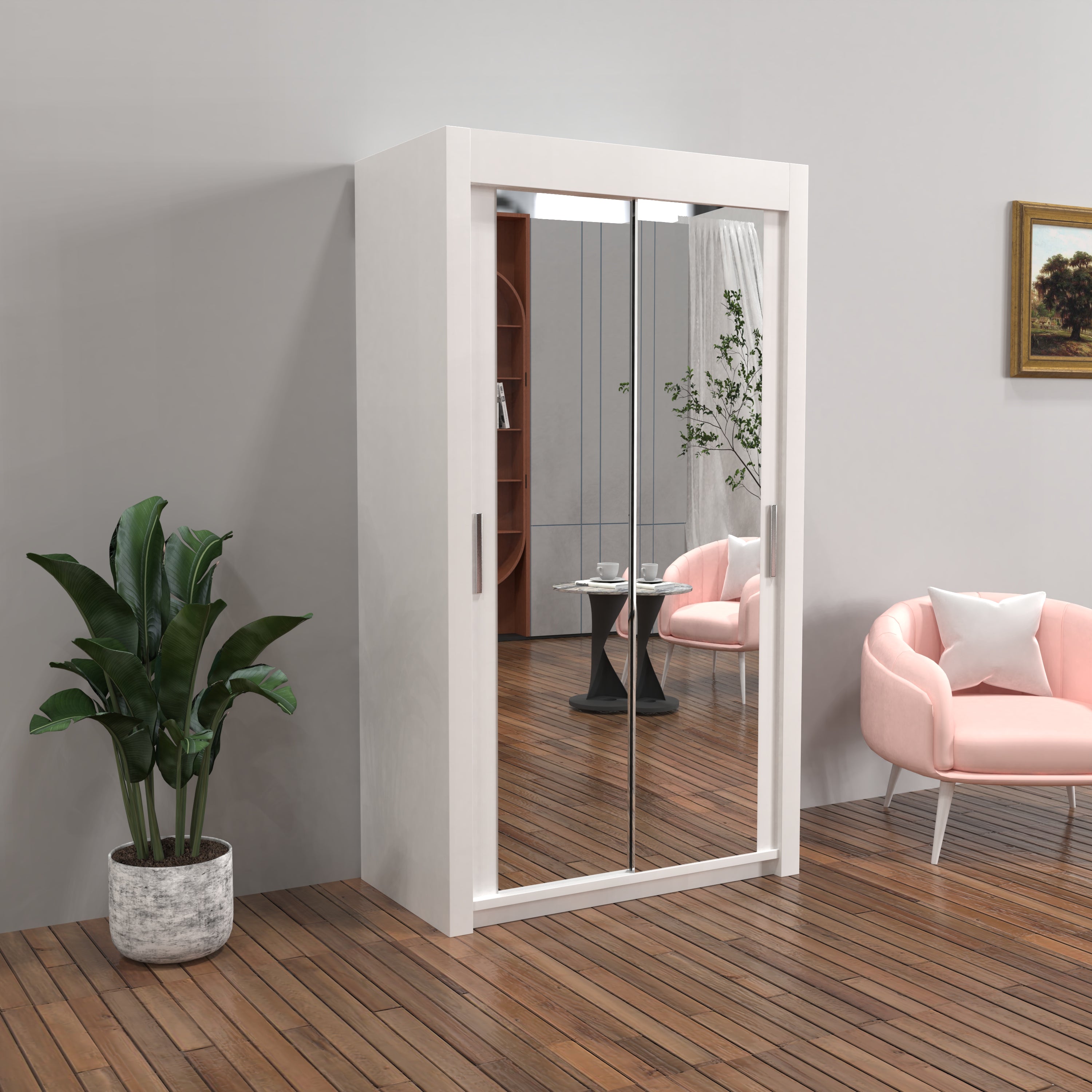 Chicago Sliding Door Wardrobe in White, Black, Grey & Oak Colors | Multiple sizes Available