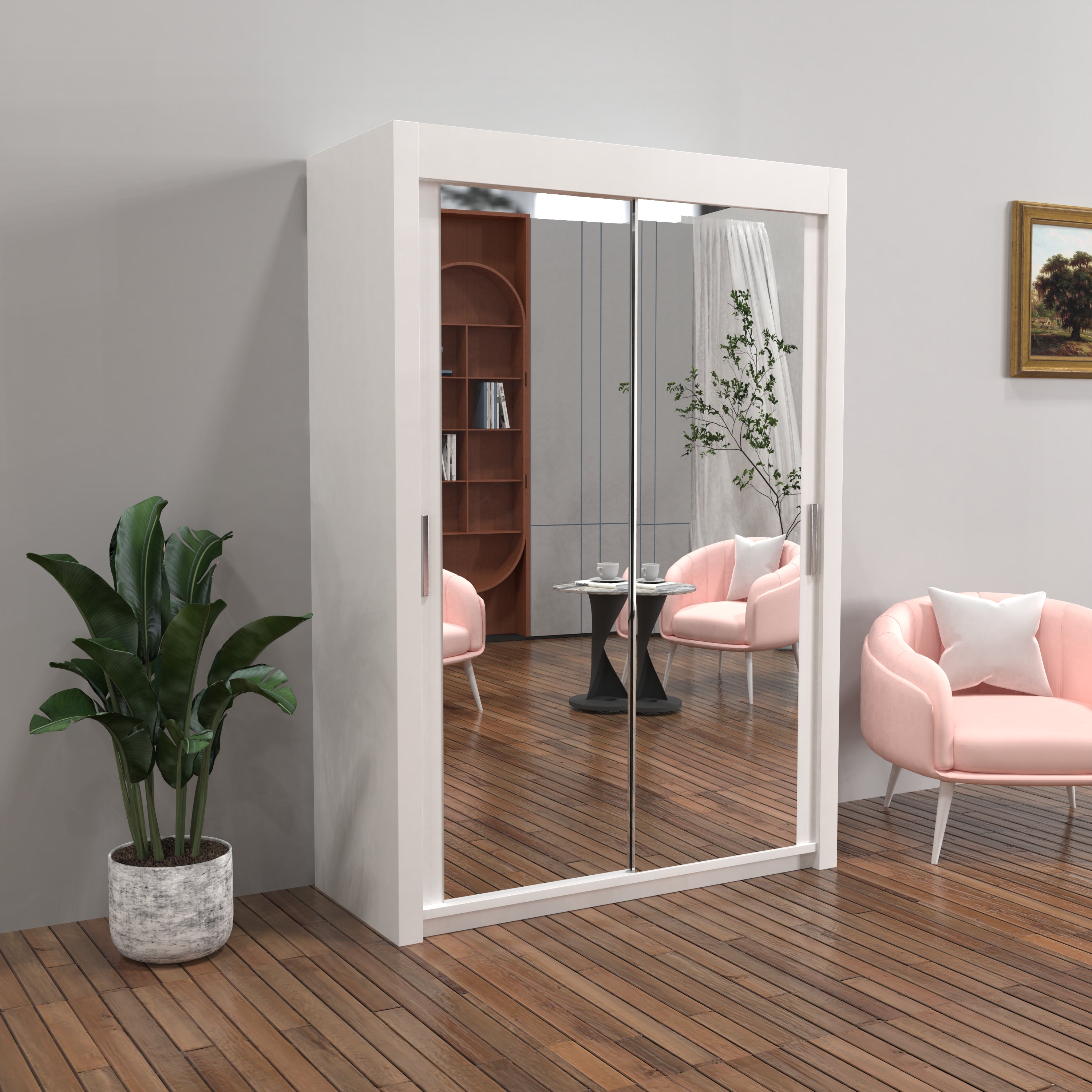 Chicago Sliding Door Wardrobe in White, Black, Grey & Oak Colors | Multiple sizes Available