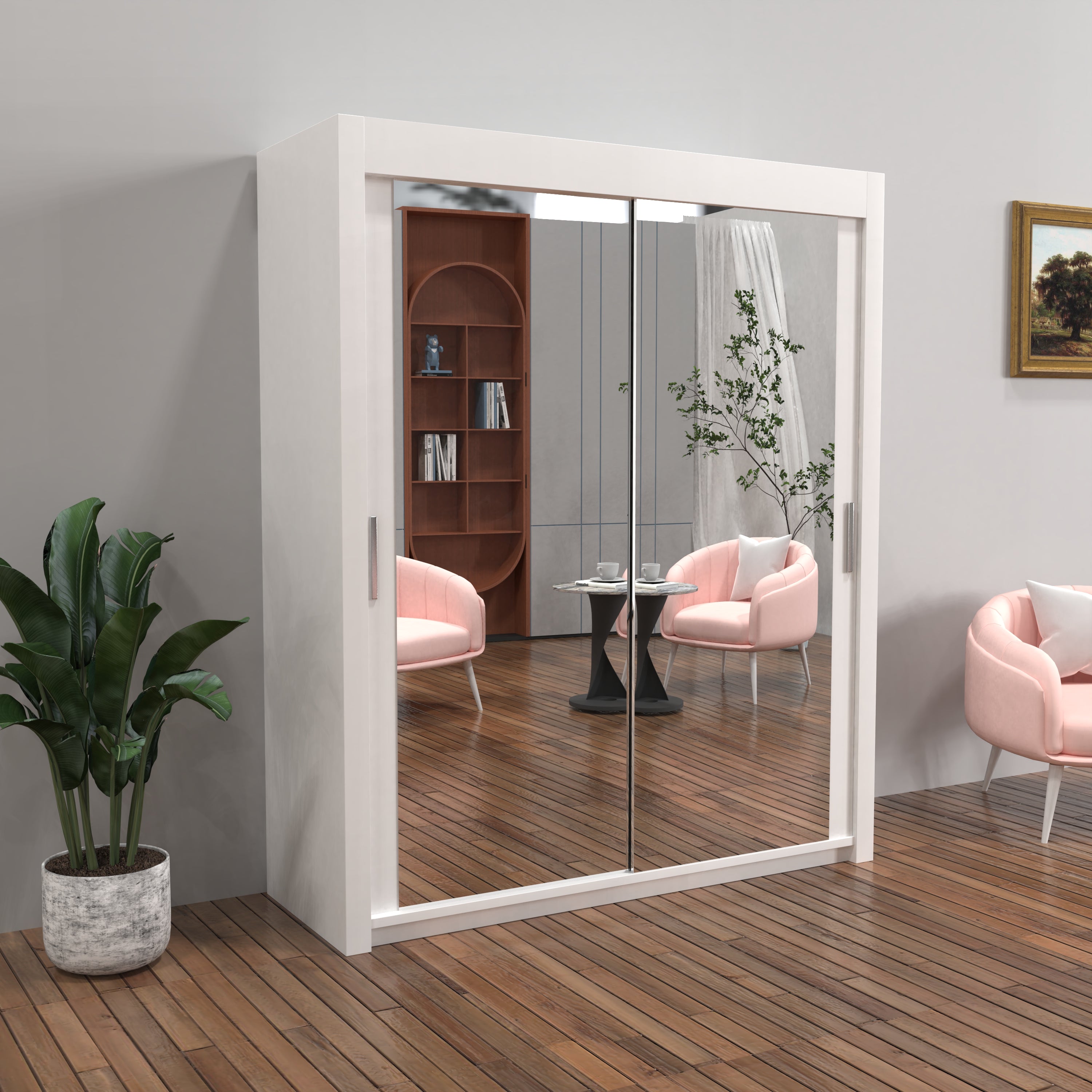 Chicago Sliding Door Wardrobe in White, Black, Grey & Oak Colors | Multiple sizes Available