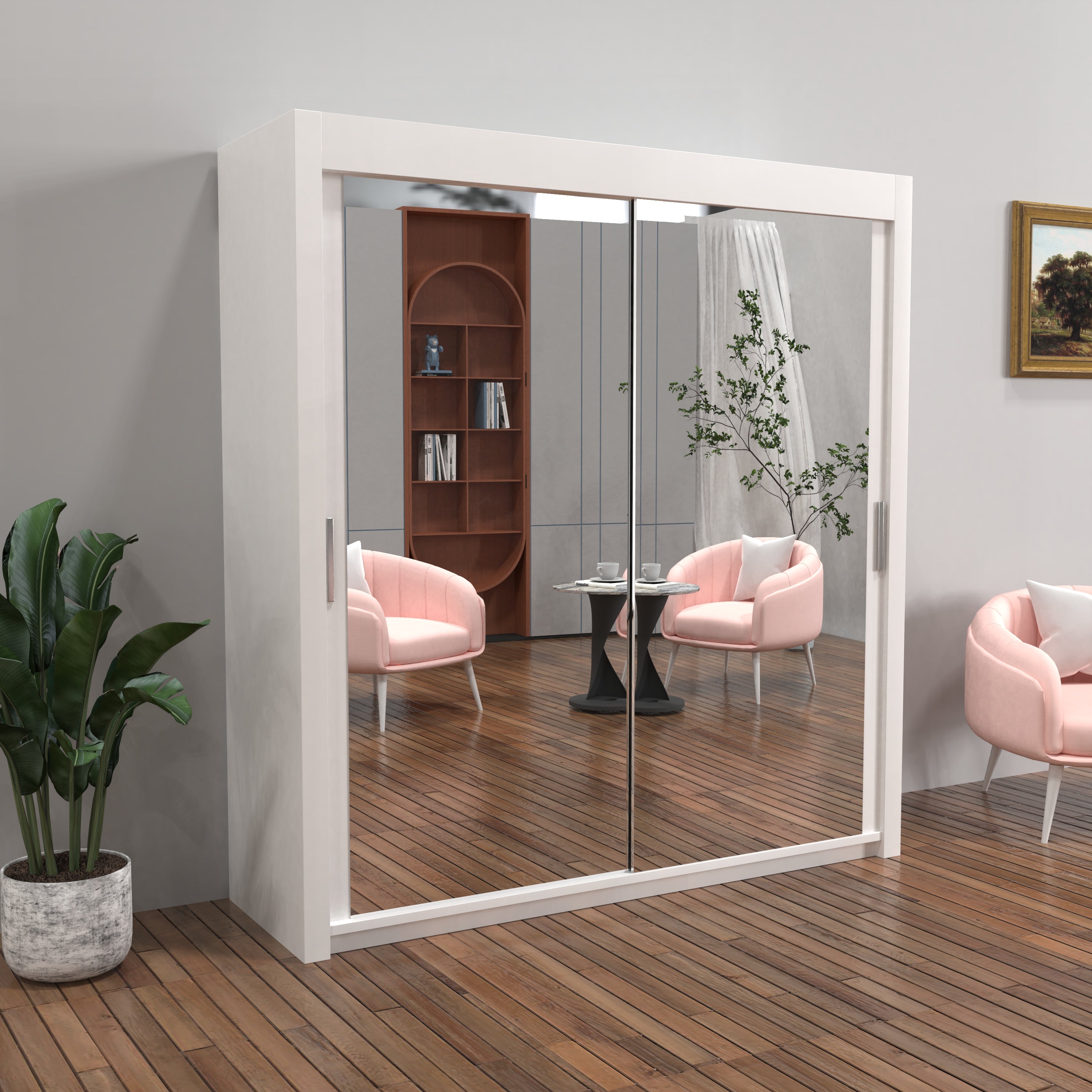 Chicago Sliding Door Wardrobe in White, Black, Grey & Oak Colors | Multiple sizes Available