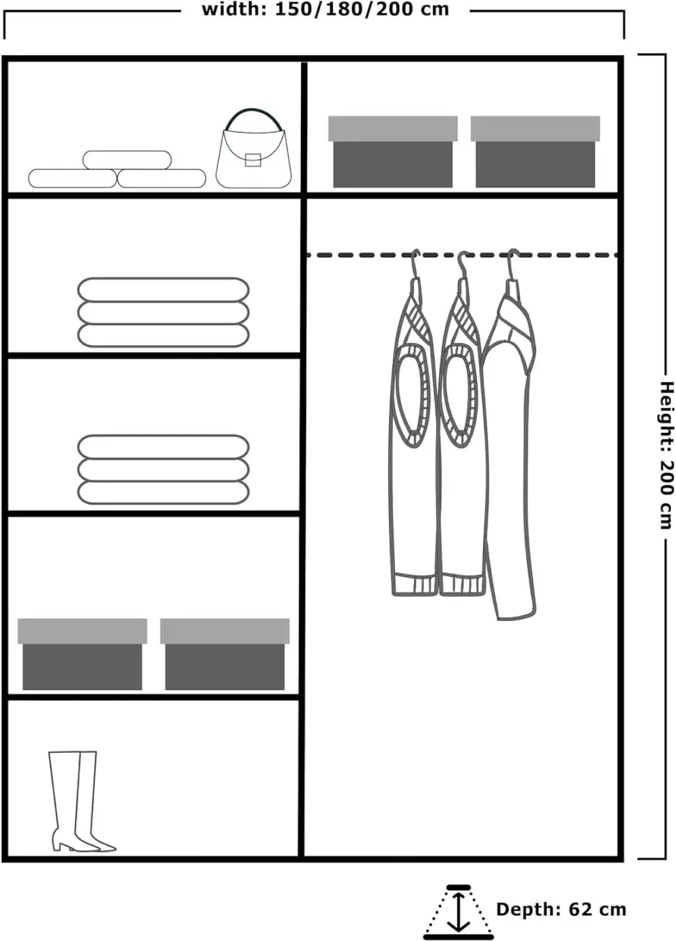 Infinity high glow Wardrobe 150cm/180cm/200cm