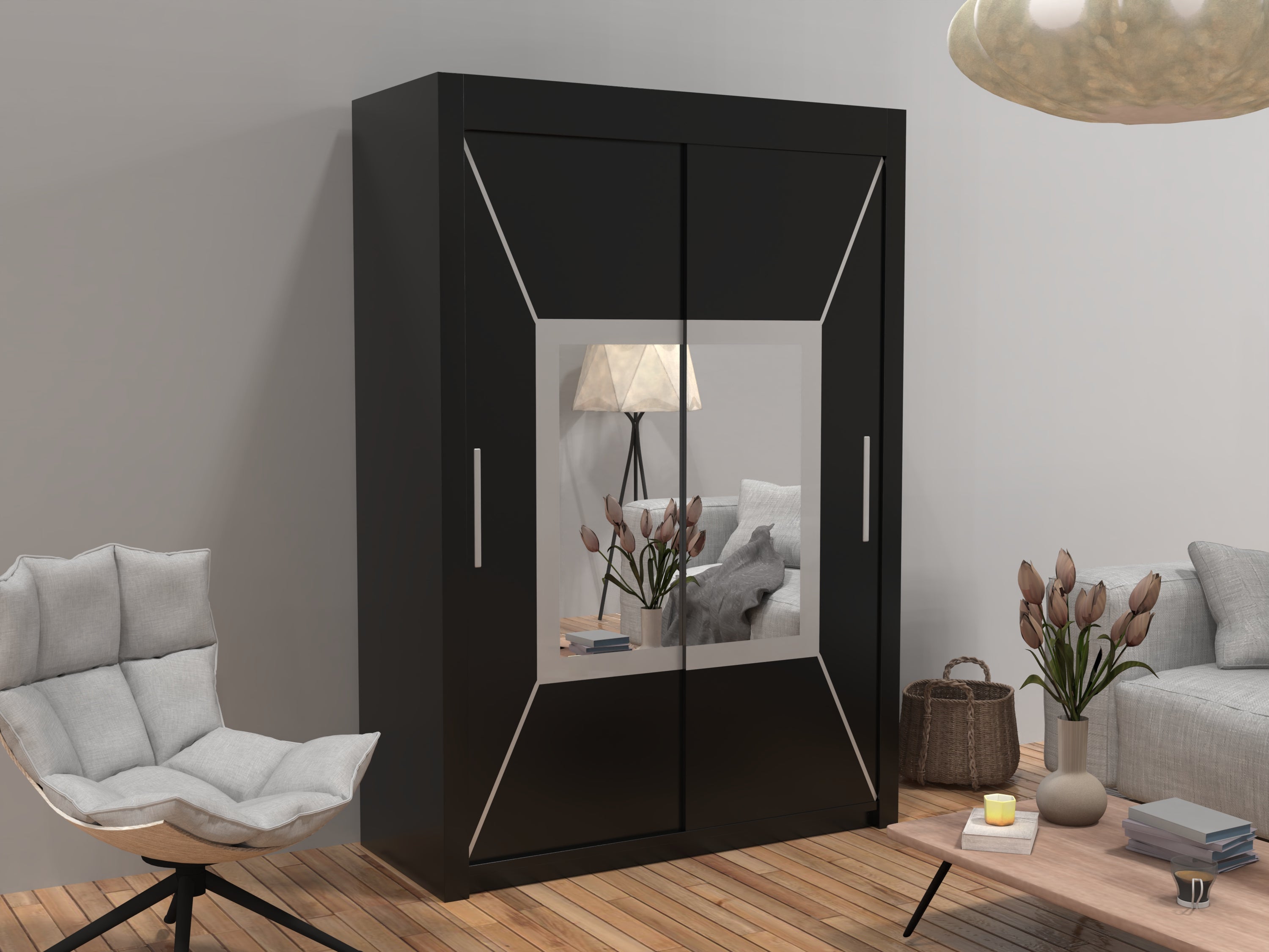 Nicole sliding door Wardrobe in White, Black & Grey Colors | Multiple Sizes Available