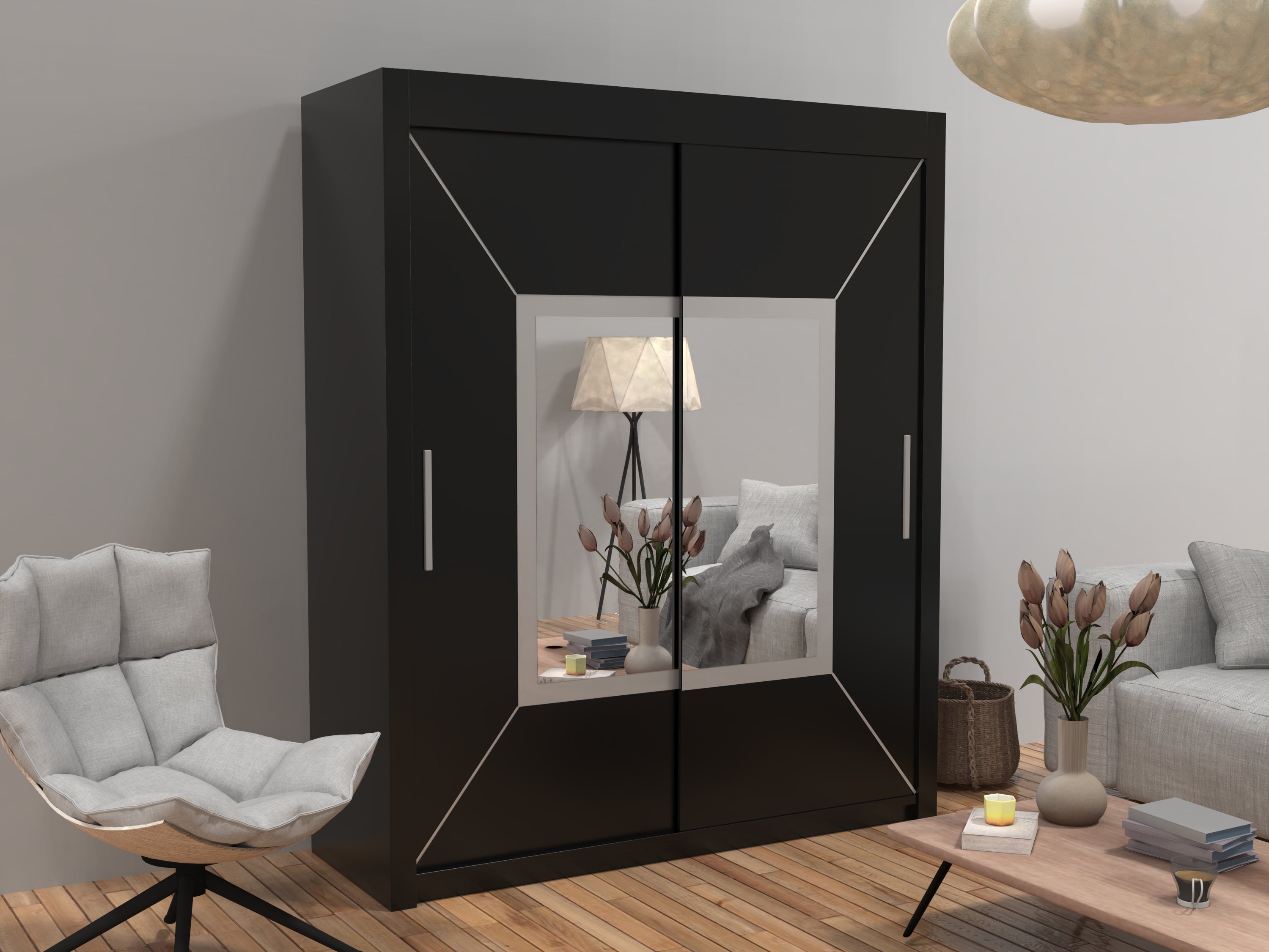 Nicole sliding door Wardrobe in White, Black & Grey Colors | Multiple Sizes Available