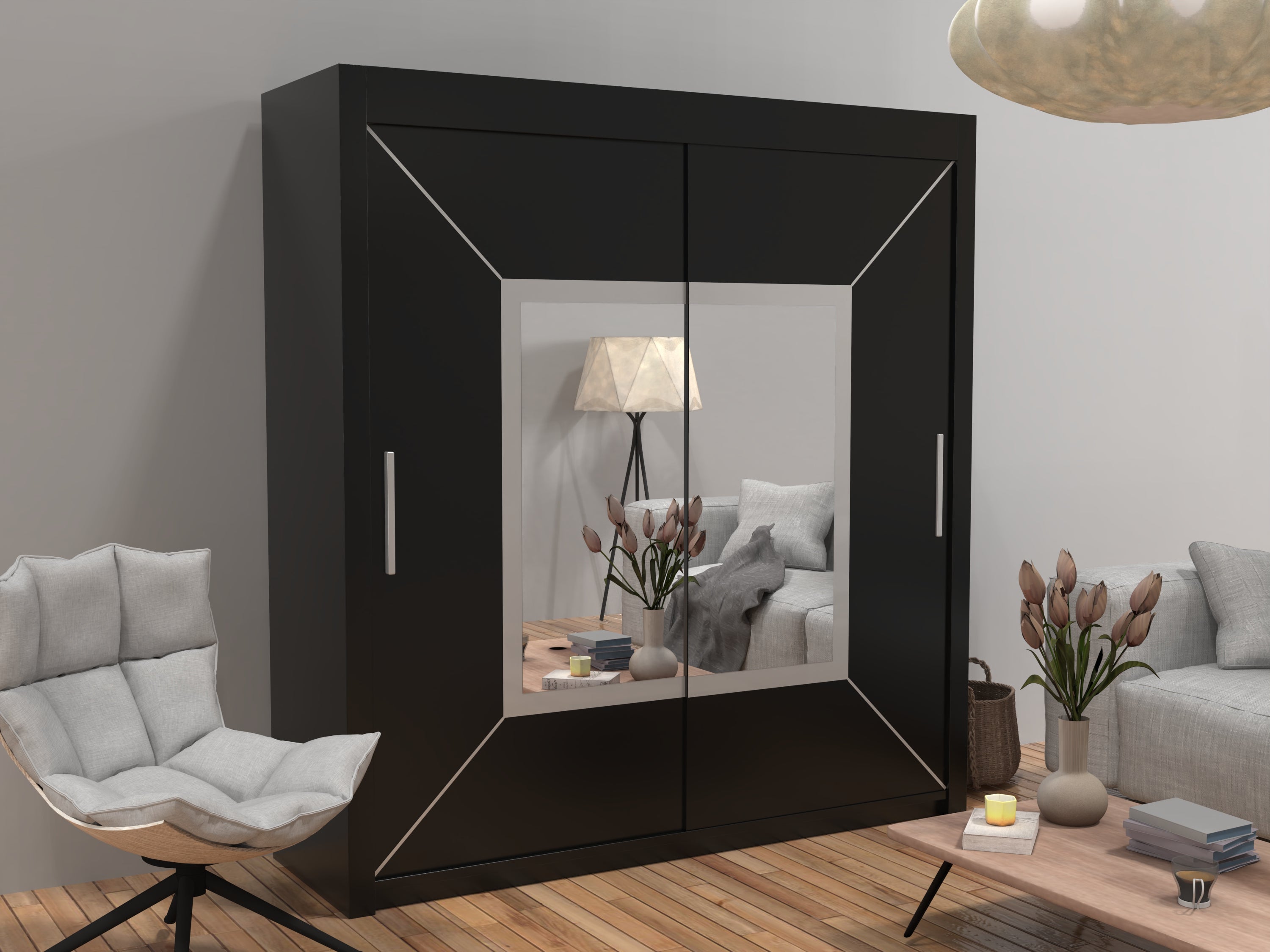 Nicole sliding door Wardrobe in White, Black & Grey Colors | Multiple Sizes Available