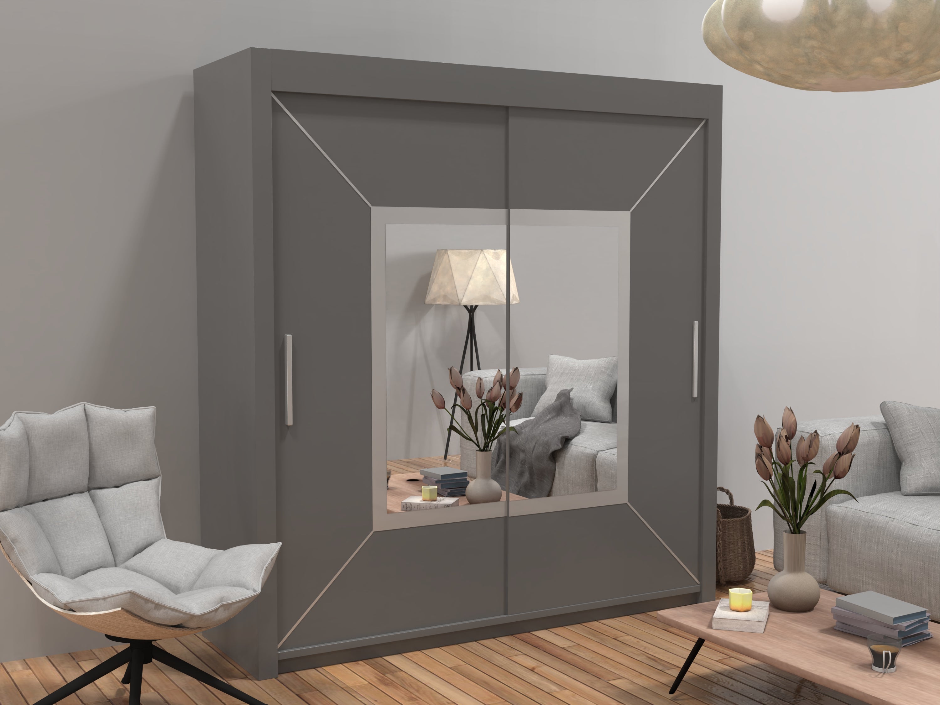 Nicole sliding door Wardrobe in White, Black & Grey Colors | Multiple Sizes Available