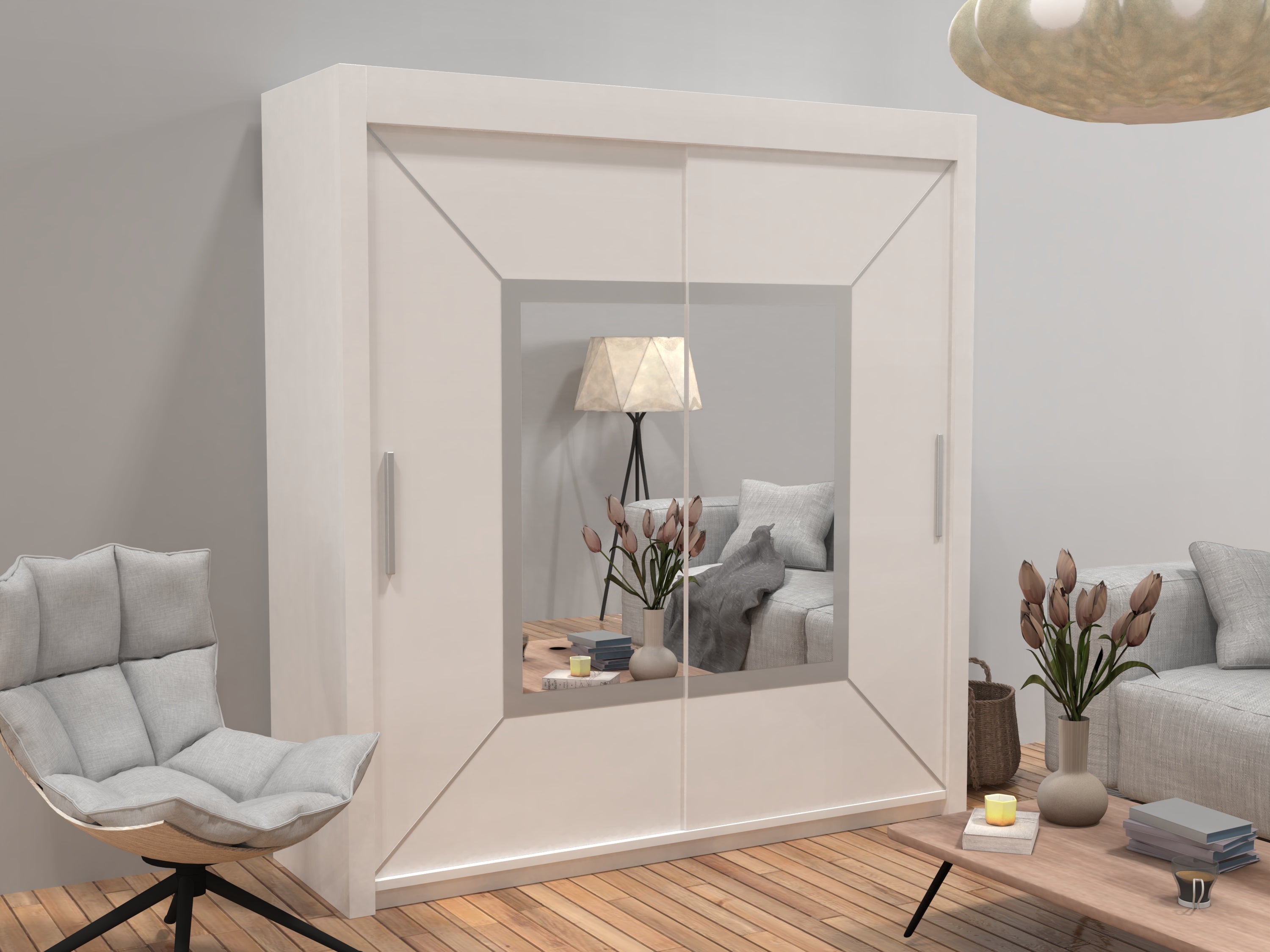 Nicole sliding door Wardrobe in White, Black & Grey Colors | Multiple Sizes Available