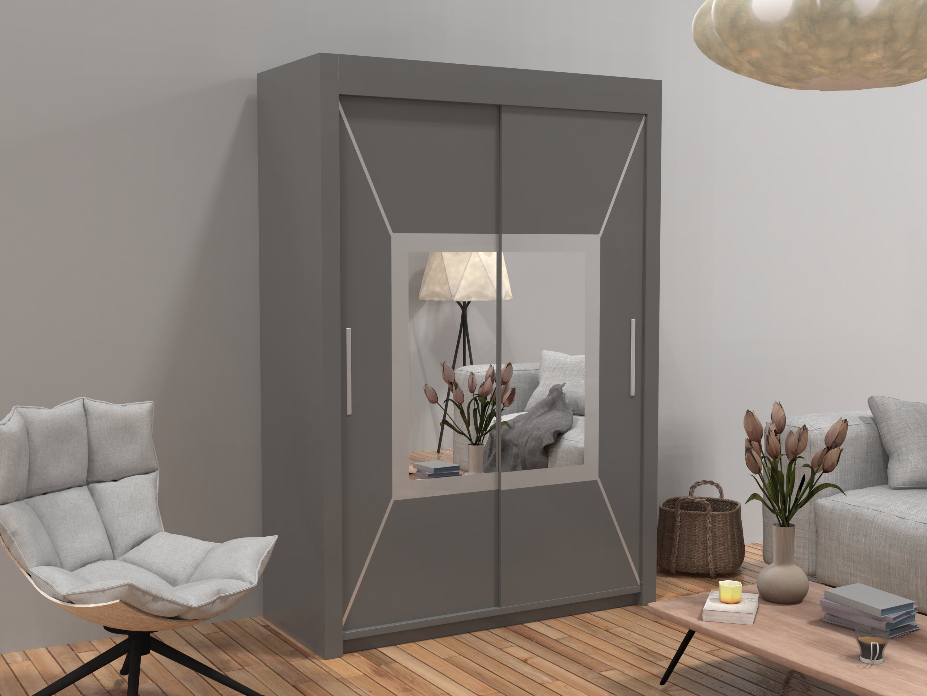 Nicole sliding door Wardrobe in White, Black & Grey Colors | Multiple Sizes Available