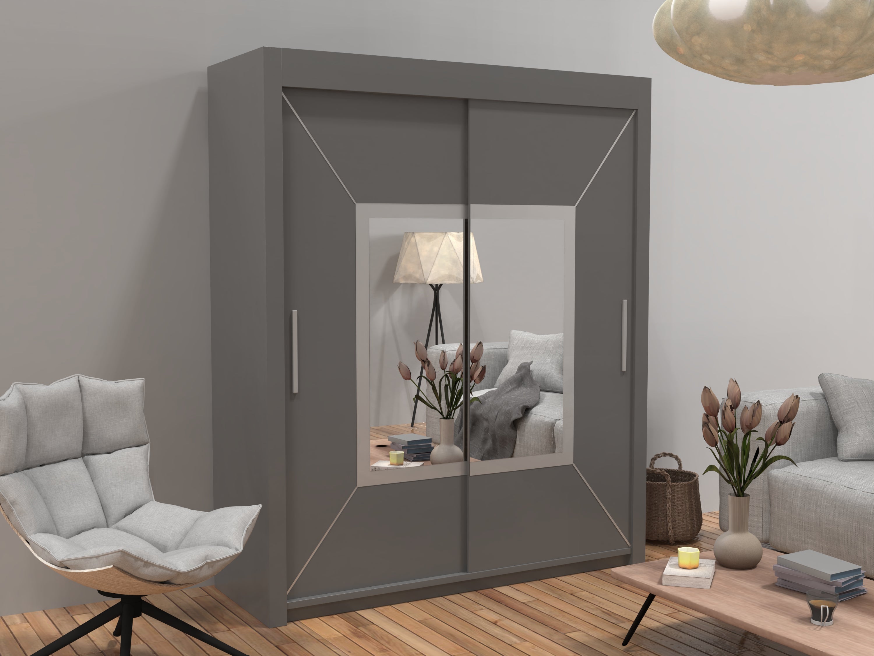 Nicole sliding door Wardrobe in White, Black & Grey Colors | Multiple Sizes Available