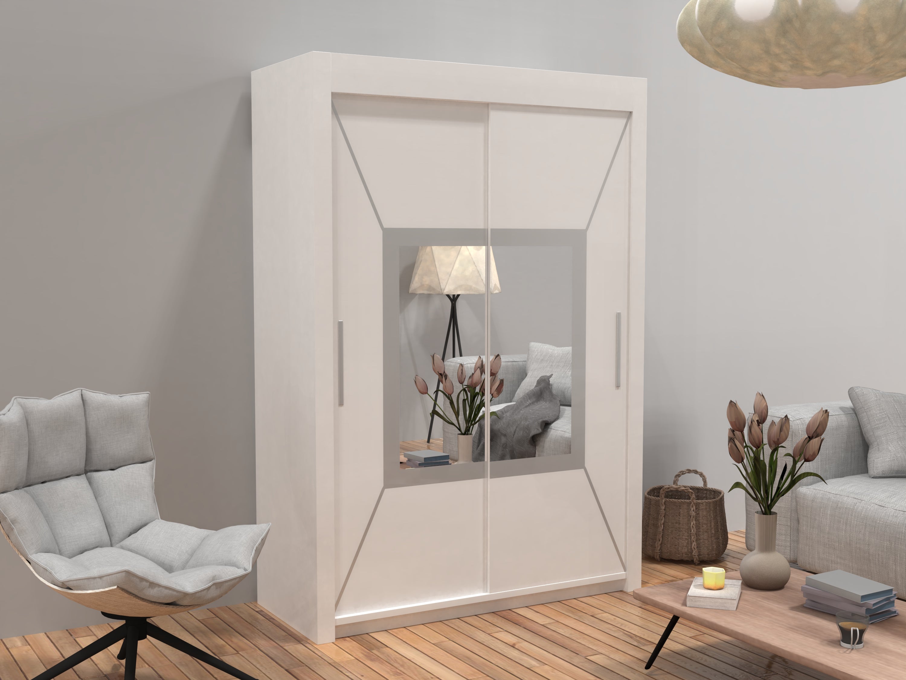 Nicole sliding door Wardrobe in White, Black & Grey Colors | Multiple Sizes Available