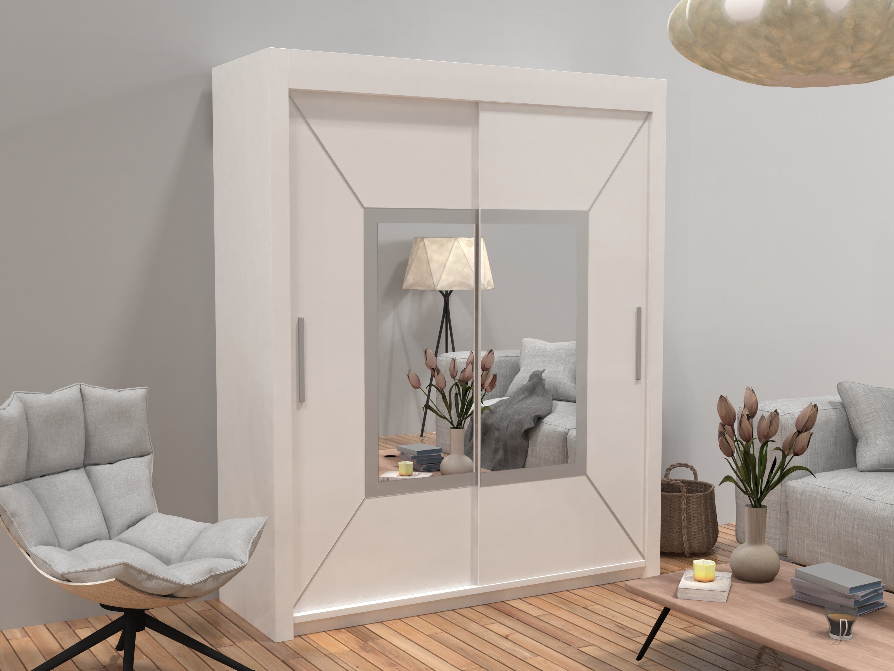 Nicole sliding door Wardrobe in White, Black & Grey Colors | Multiple Sizes Available