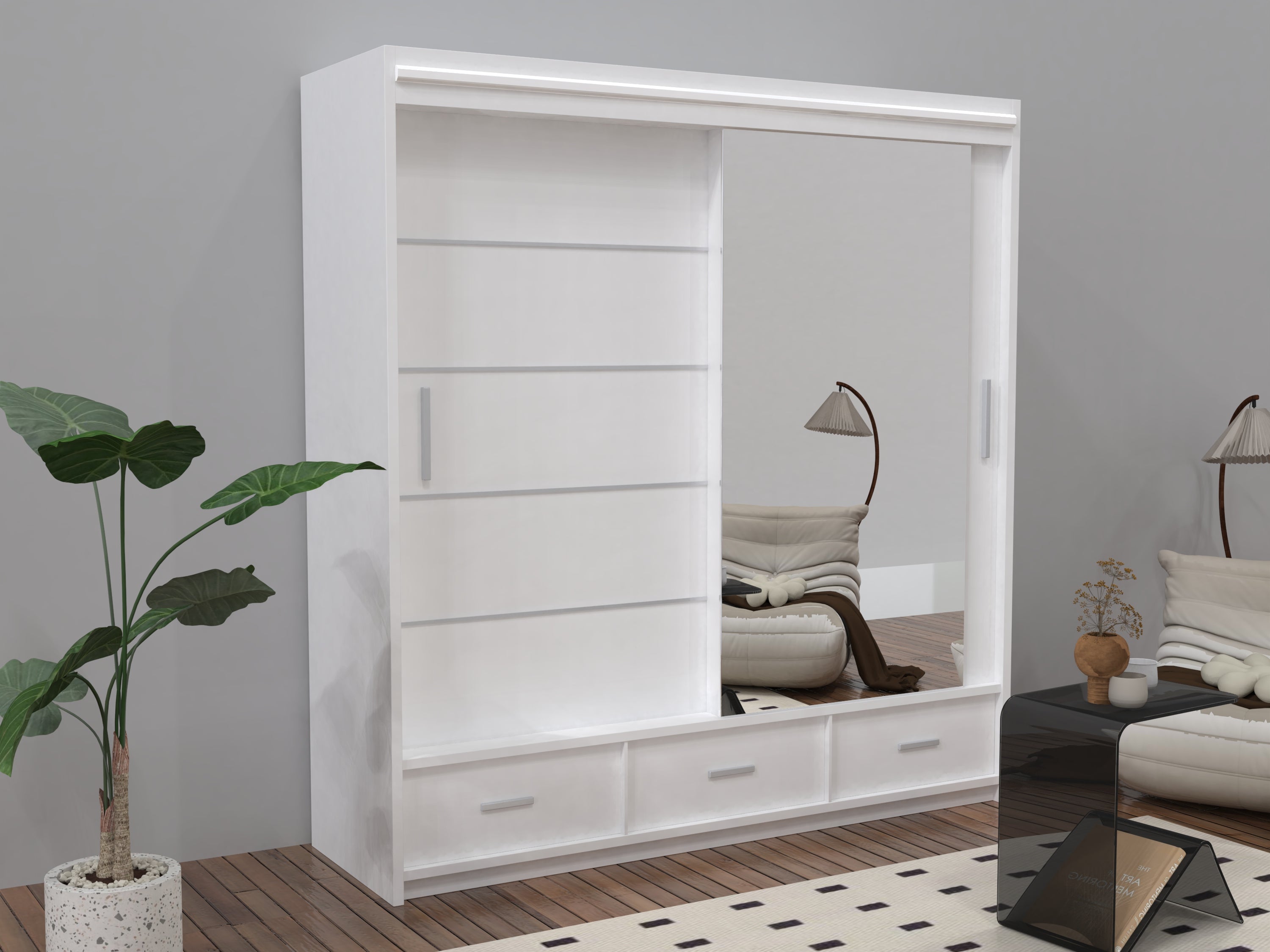 Sycylia High glow Sliding Door Wardrobe in Grey, White & Black Colors | Multiple Sizes Available