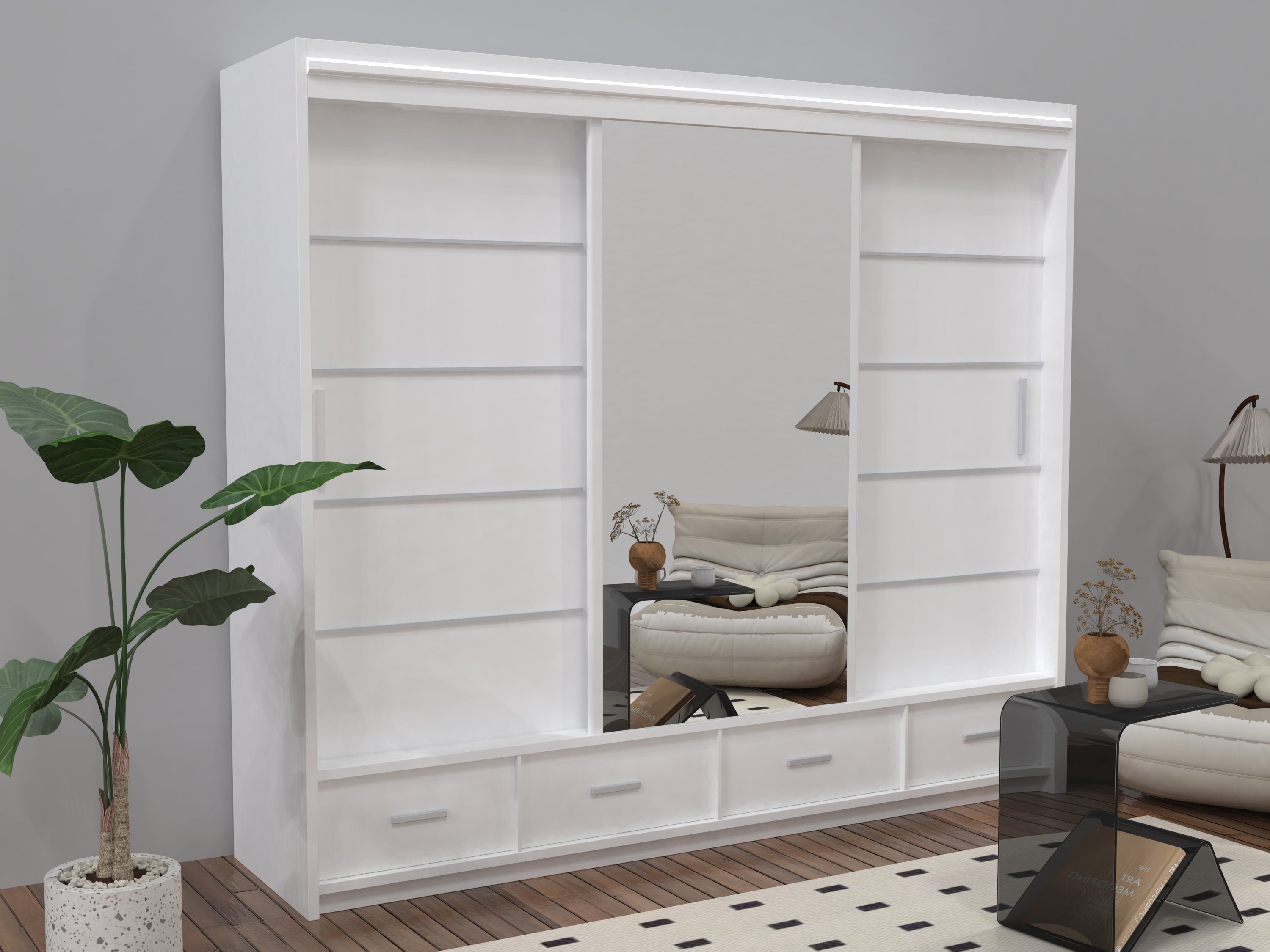 Sycylia High glow Sliding Door Wardrobe in Grey, White & Black Colors | Multiple Sizes Available