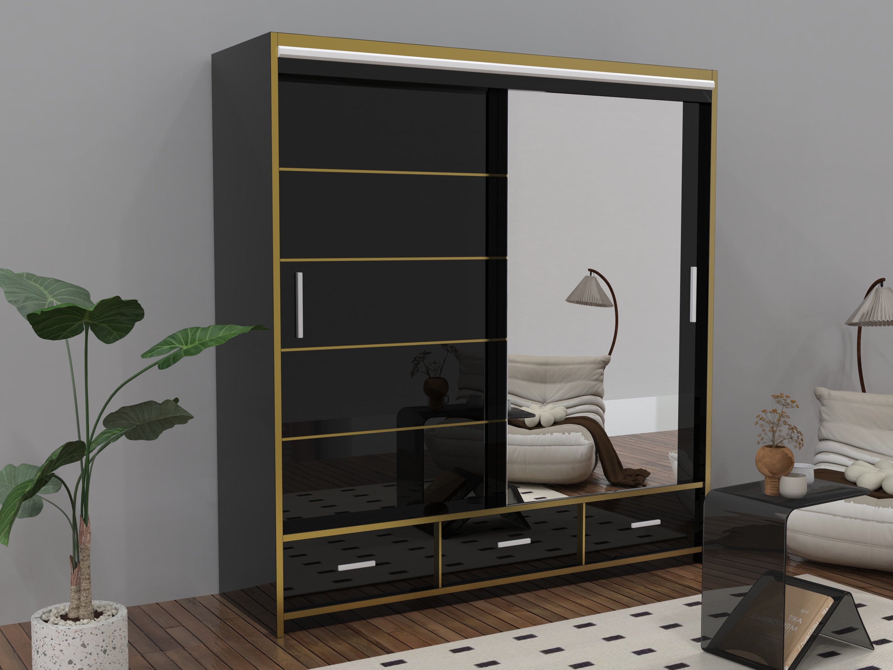 Sydney High Gloss Sliding Door Wardrobe | White, Black, Grey & Oak Colors | Multiple Sizes Available