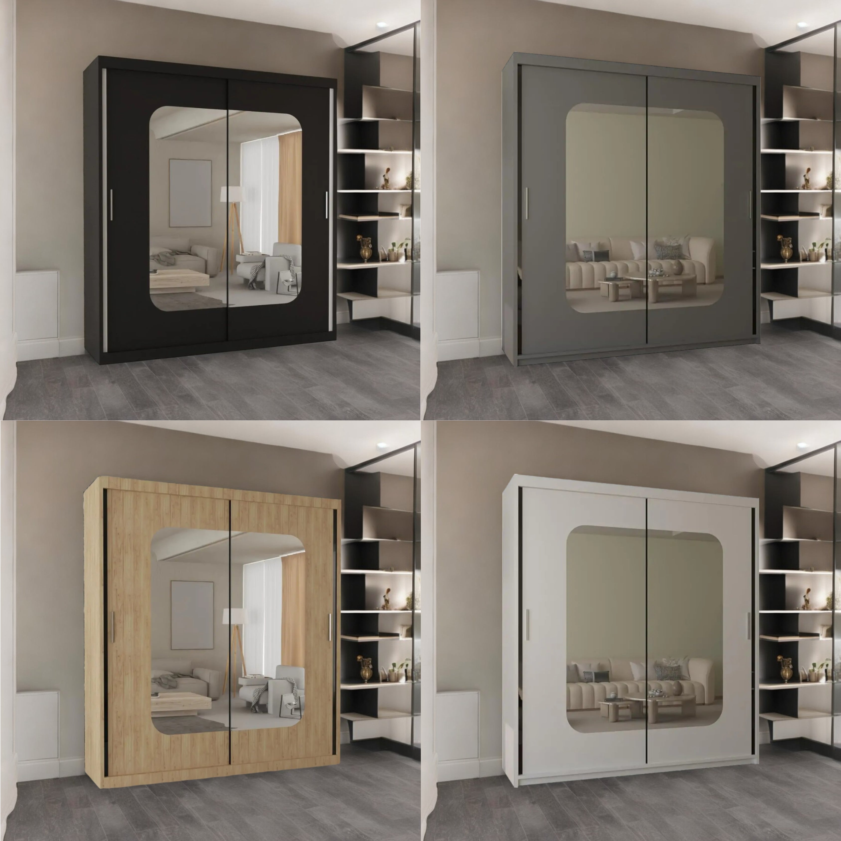 Marika Sliding Door wardrobe in Black, White, Grey & Oak colors | 120, 150, 180, 203 cm sizes