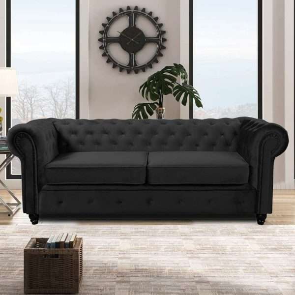 Hero Chesterfeild Black Sofa 3+2