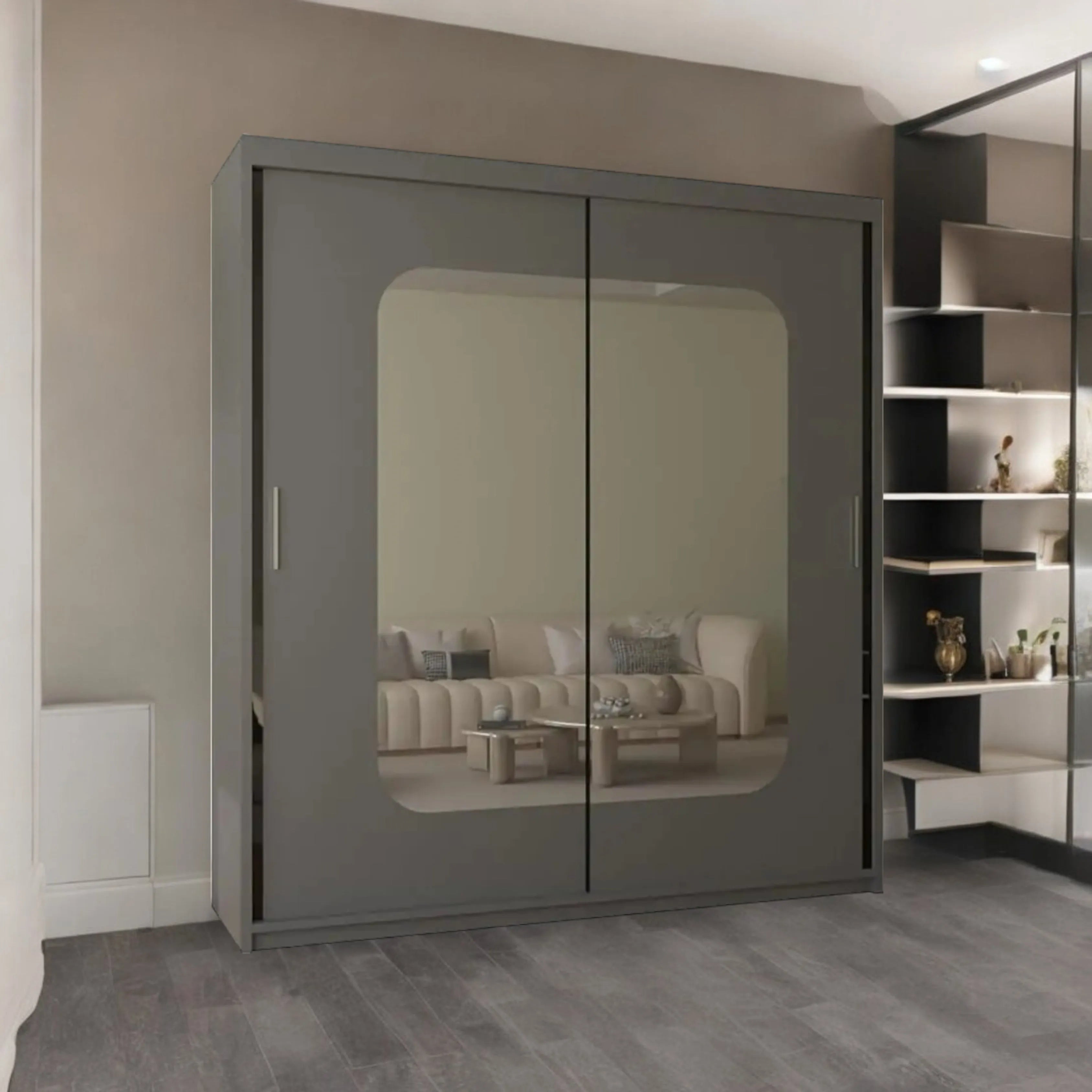 Marika Sliding Door wardrobe in Black, White, Grey & Oak colors | 120, 150, 180, 203 cm sizes