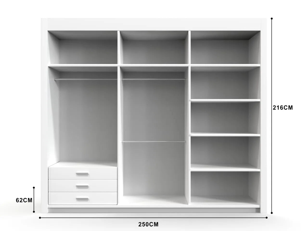 Chicago Sliding Door Wardrobe in White, Black, Grey & Oak Colors | Multiple sizes Available