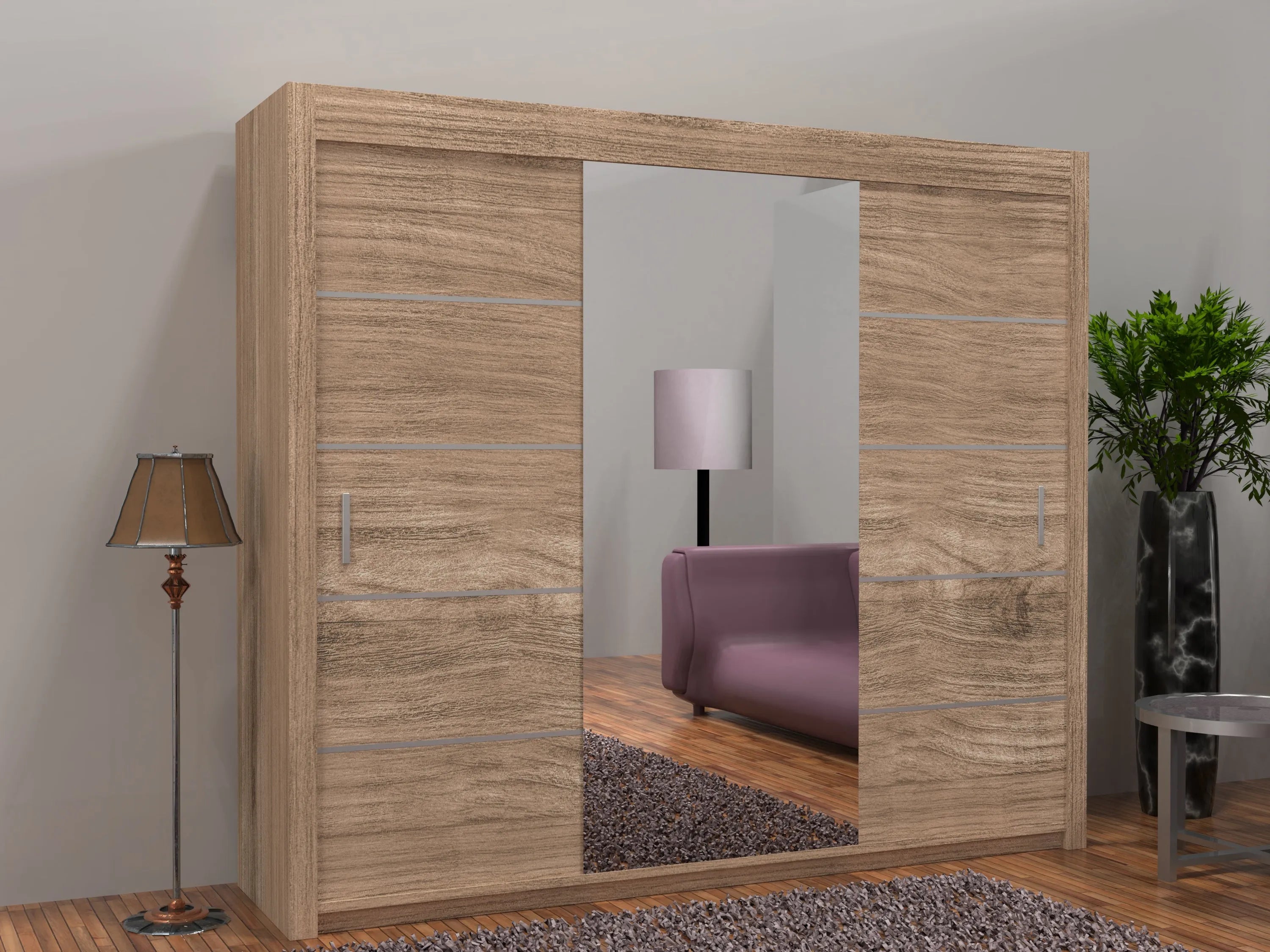 Lisbon Sliding Door Wardrobe | White, Black, Grey & Oak Colors | Multiple Sizes