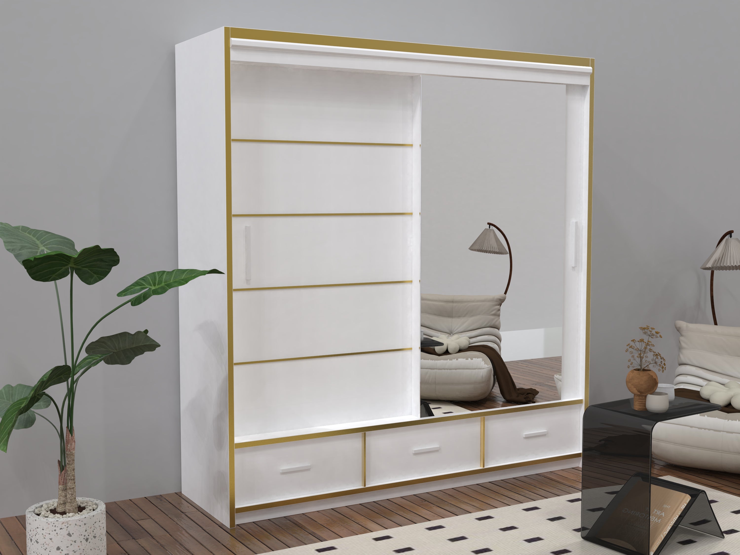 Sydney High Gloss Sliding Door Wardrobe | White, Black, Grey & Oak Colors | Multiple Sizes Available