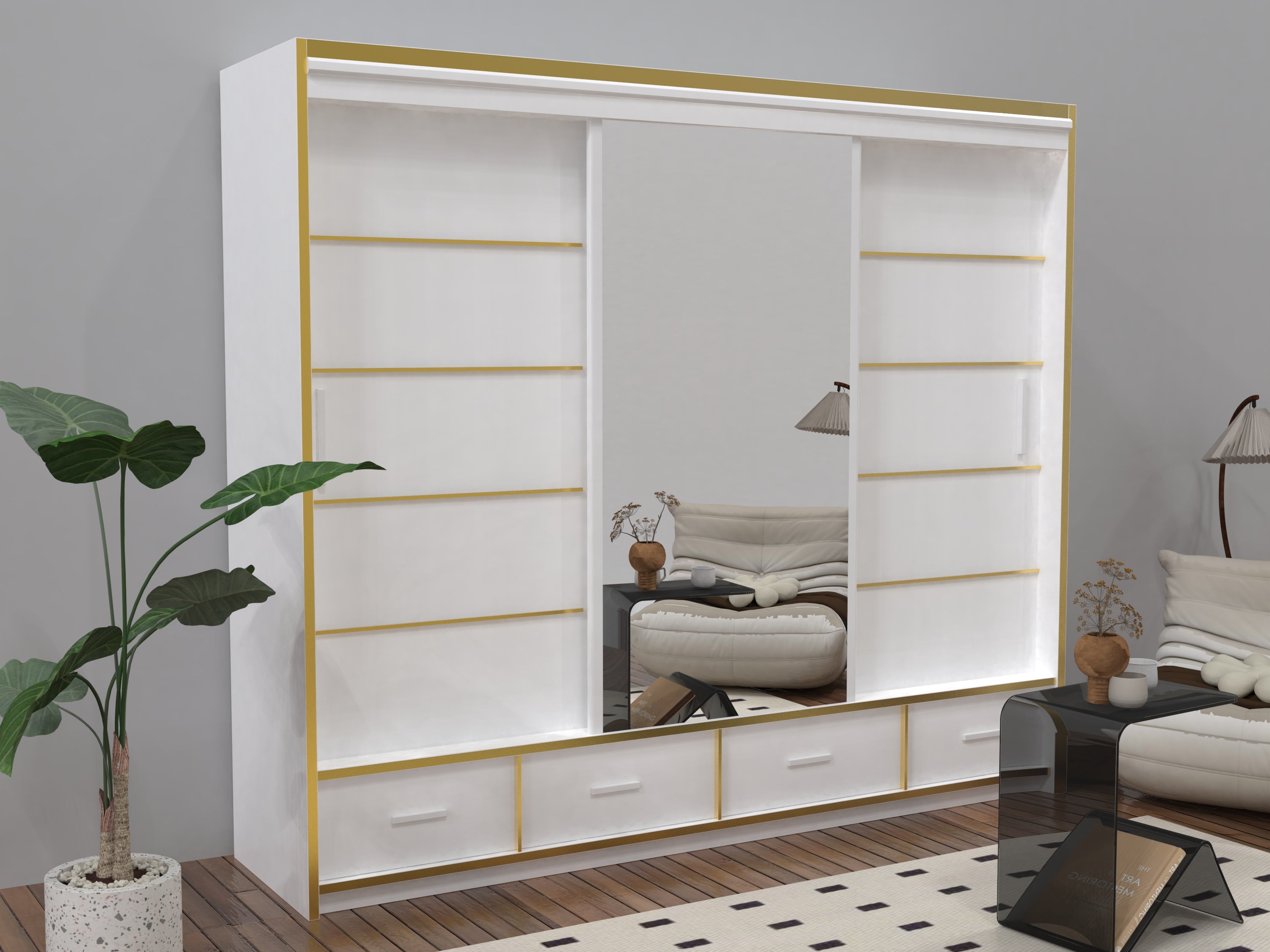 Sydney High Gloss Sliding Door Wardrobe | White, Black, Grey & Oak Colors | Multiple Sizes Available