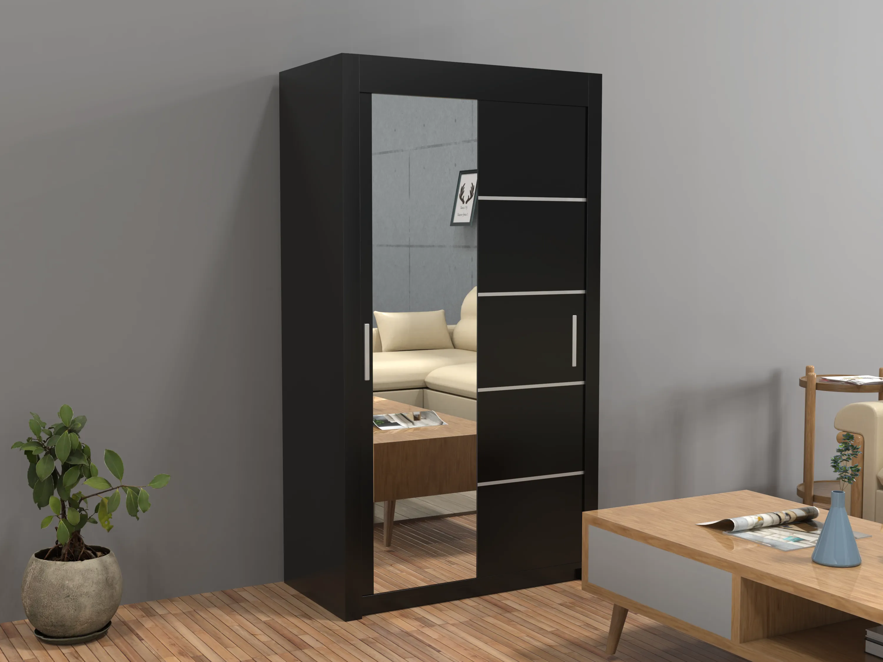Vision New Sliding Door wardrobe | Black, White, Grey & Oak Colors | Multiple Sizes Available