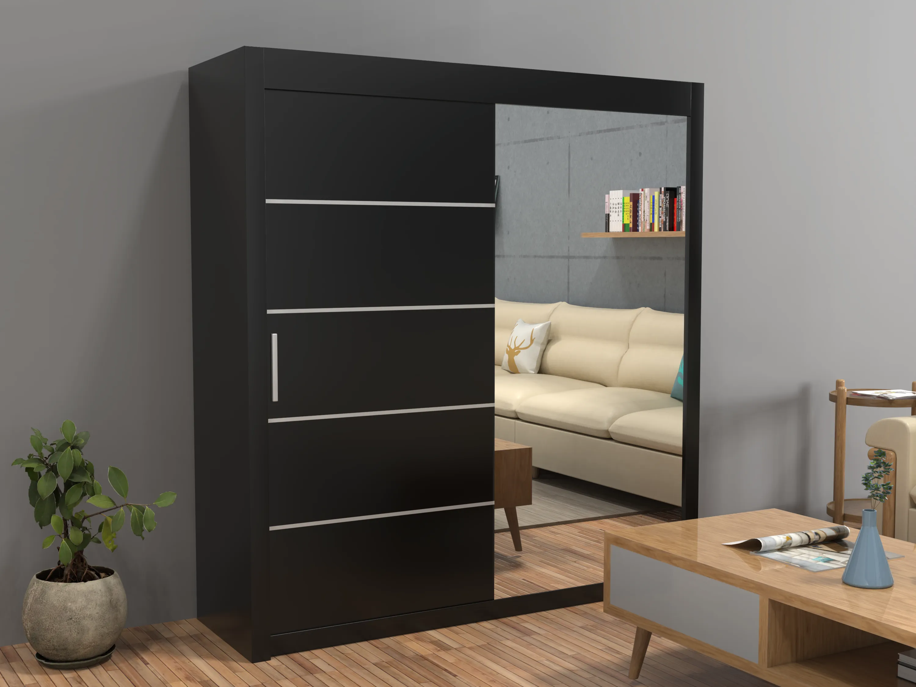 Vision New Sliding Door wardrobe | Black, White, Grey & Oak Colors | Multiple Sizes Available