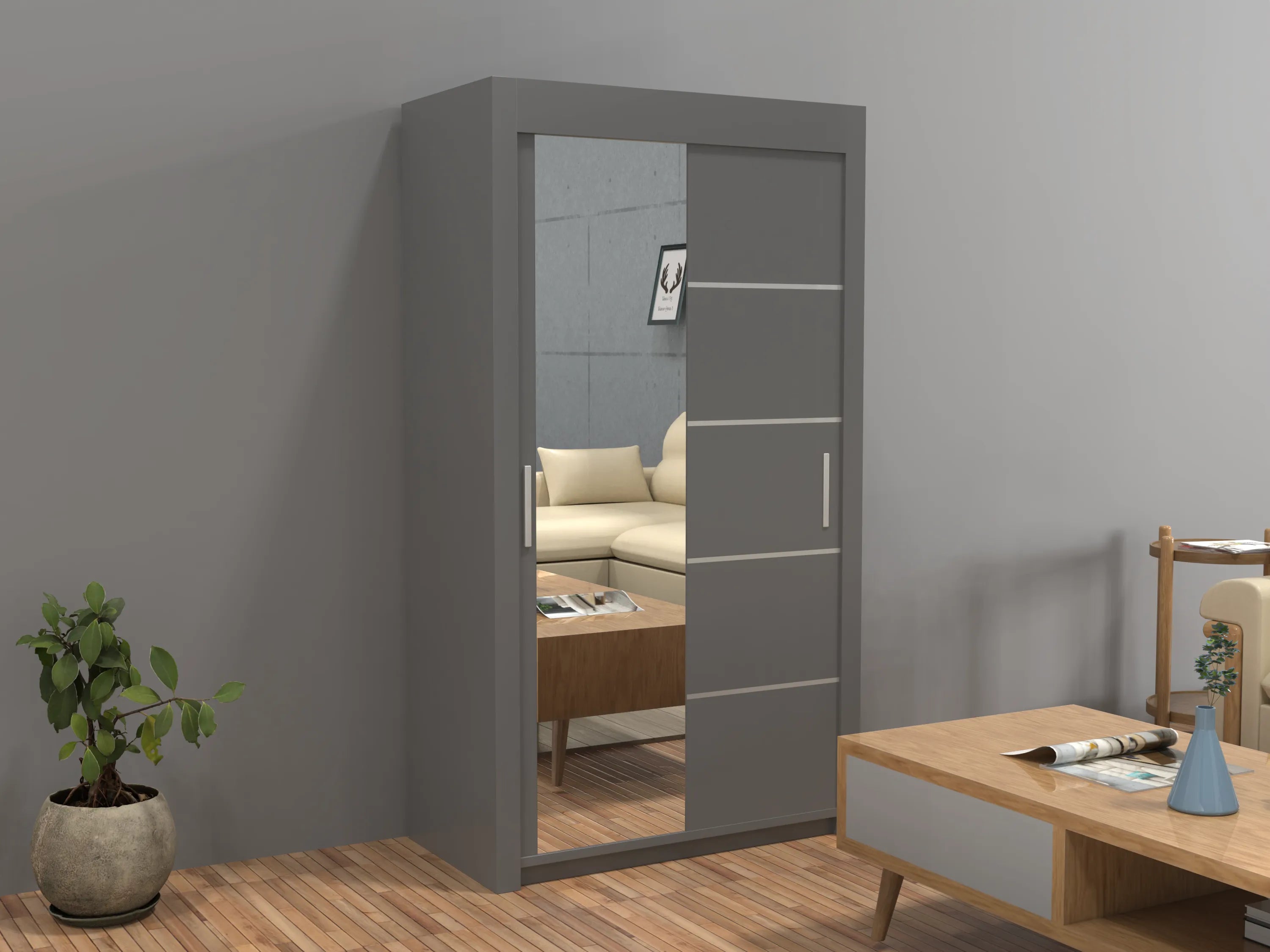 Vision New Sliding Door wardrobe | Black, White, Grey & Oak Colors | Multiple Sizes Available