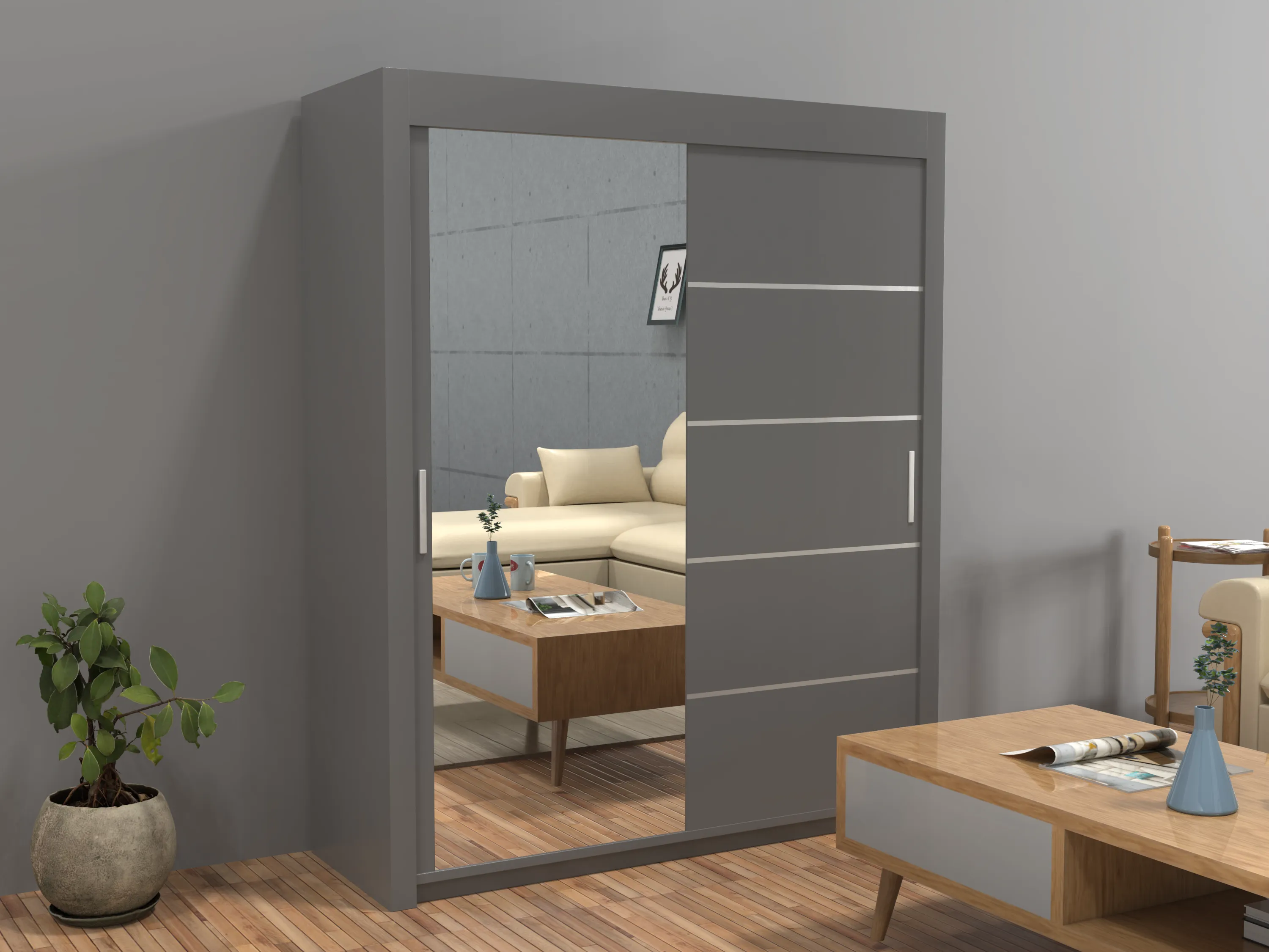 Vision New Sliding Door wardrobe | Black, White, Grey & Oak Colors | Multiple Sizes Available